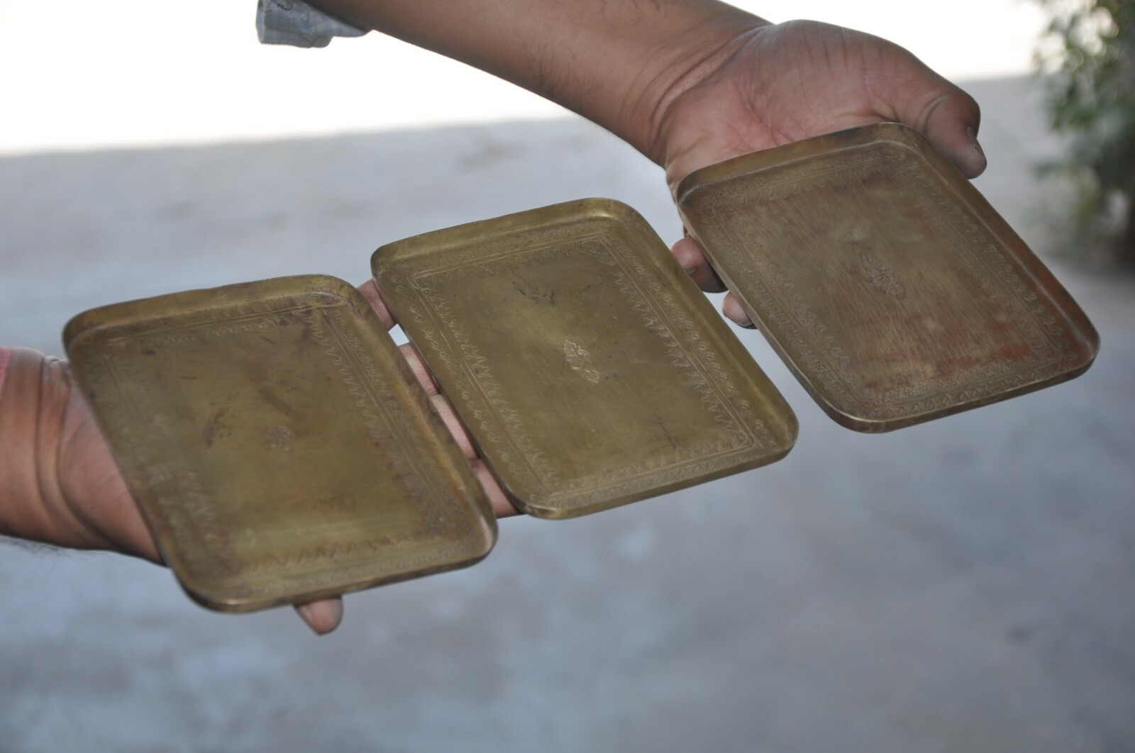 5 Pc Old Brass Handcrafted Engraved Rectangular Shape Dry Fruit Trays