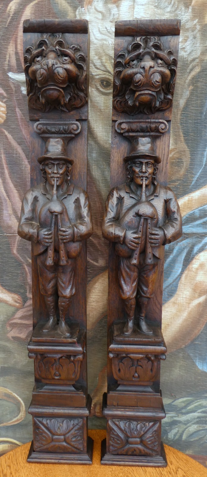 PAIR OF WOOD CARVINGS HEIGHT 35 INCH OAK 1820 FREE SHIPPING MAINLAND ENGLAND