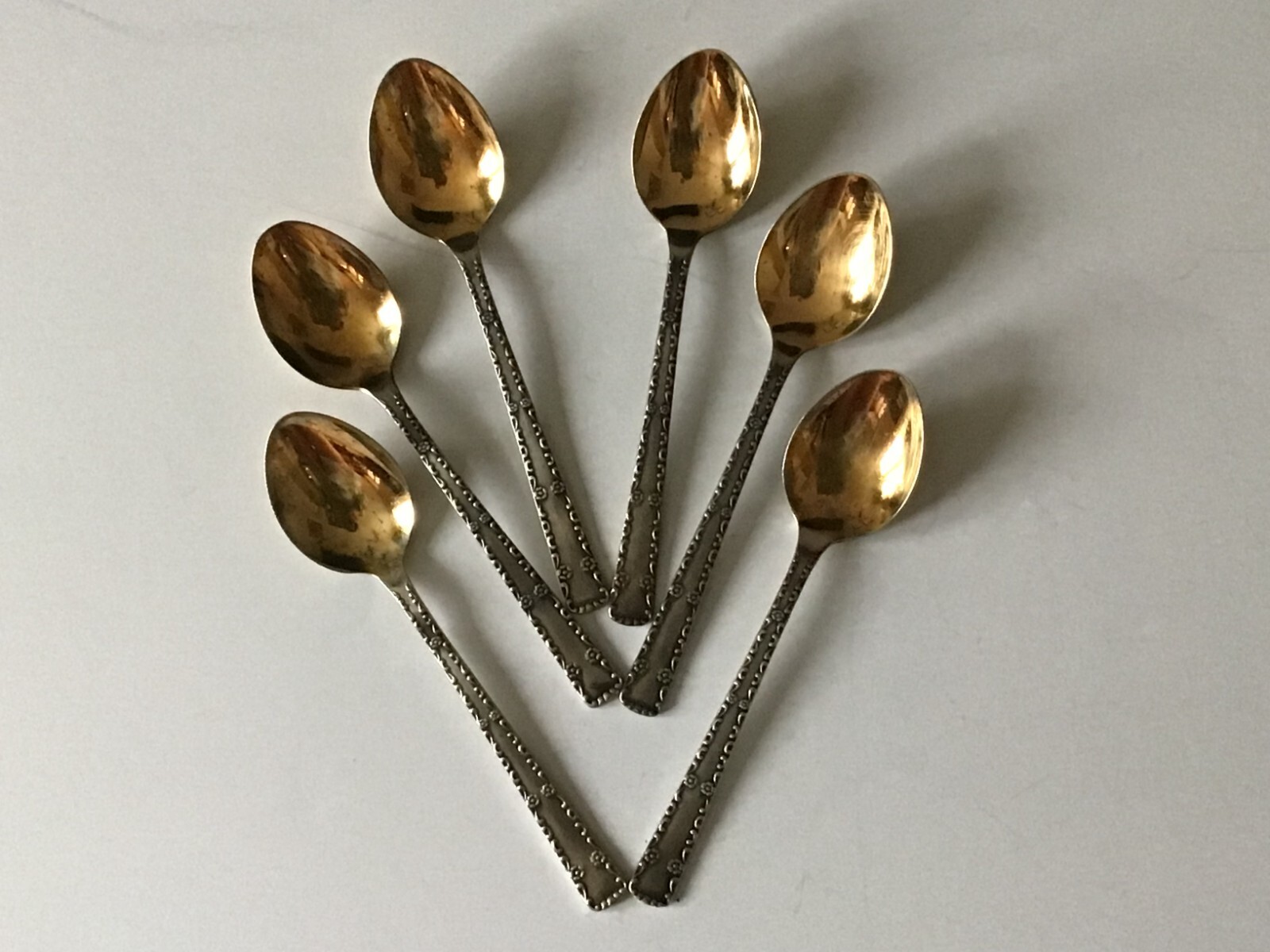 Vintage 6 Coffee / Ice Cream Spoons Gold Gilt Bowls and Beautiful Handles