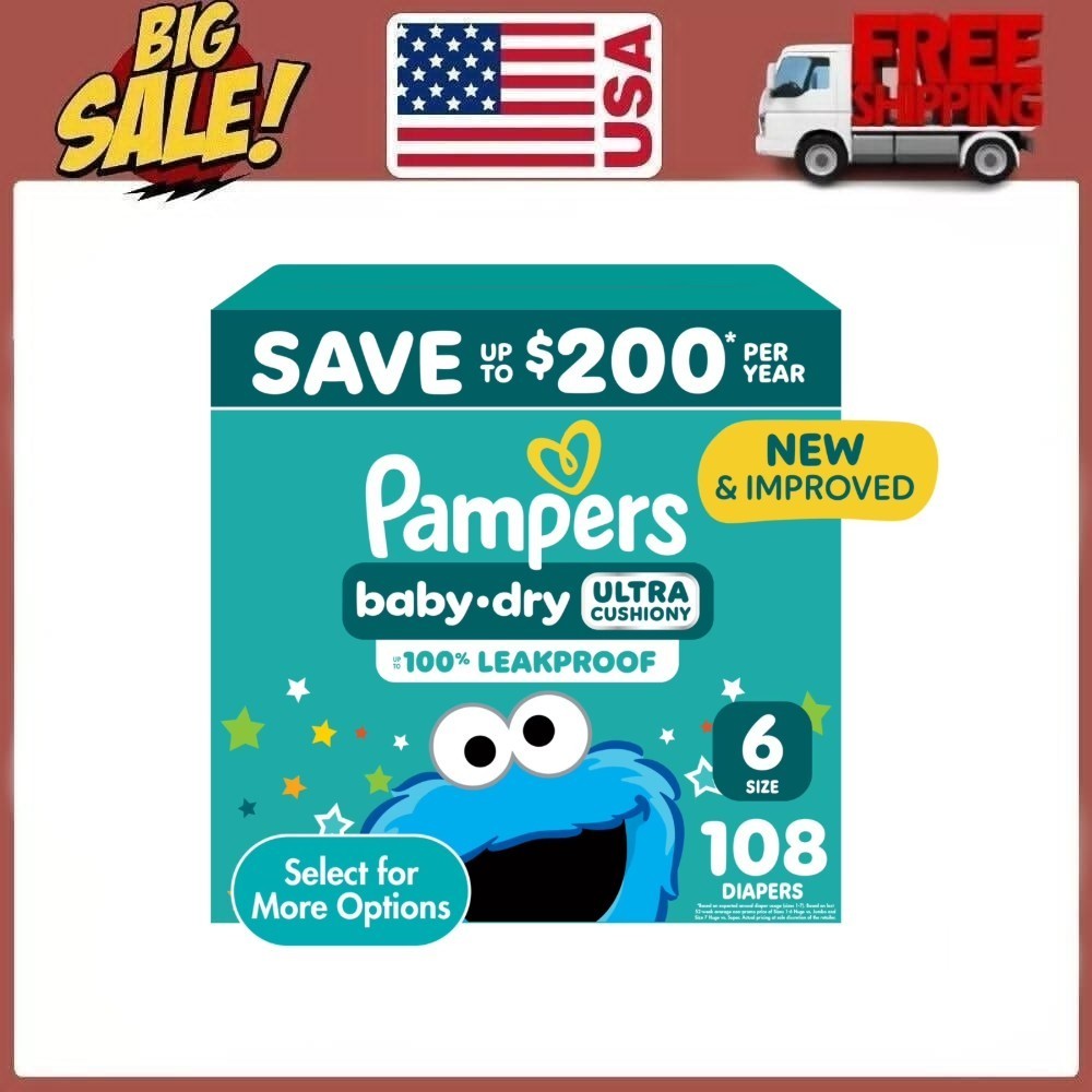 Pampers Baby Dry Baby Diapers Size 6, 108 Count
