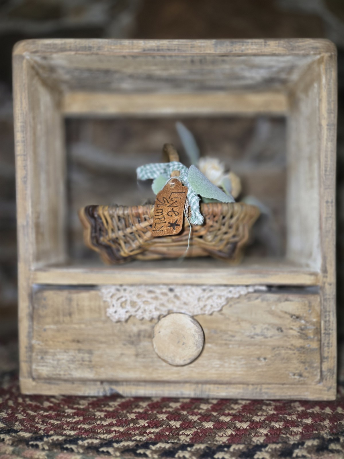 Handmade Primitive Rustic Wood Shelf w/ Drawer Reclaimed Wood Cubby