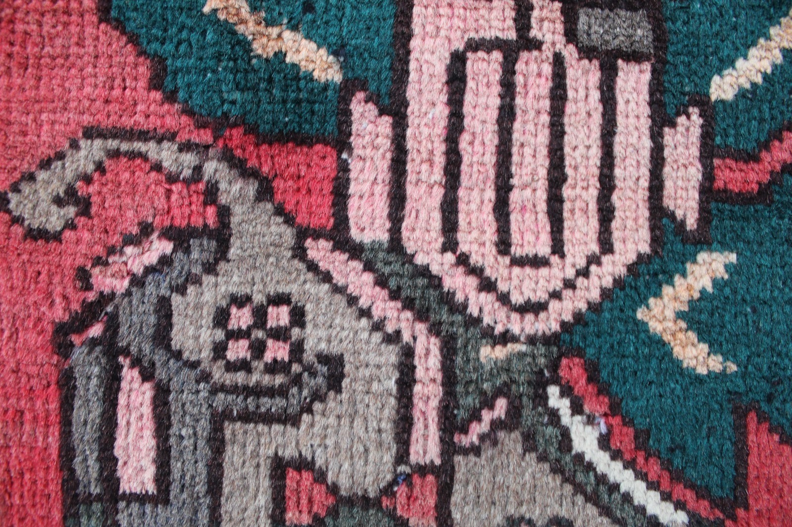 Vintage Worn Hand Made Traditional Oriental Wool Red Pink Rug 186x130cm