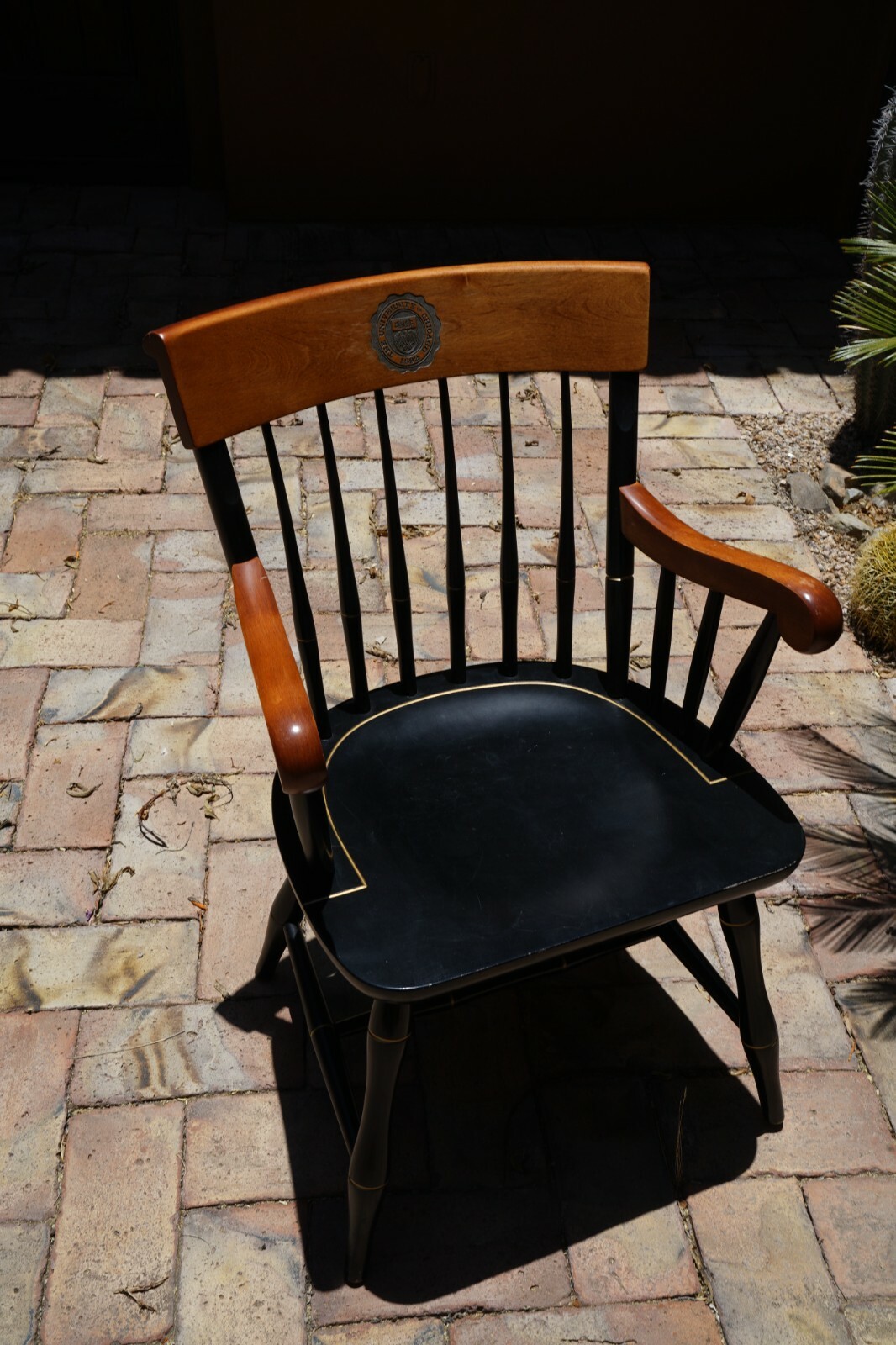 Solid wood chair, University of Chicago, gloss black and gold highlights