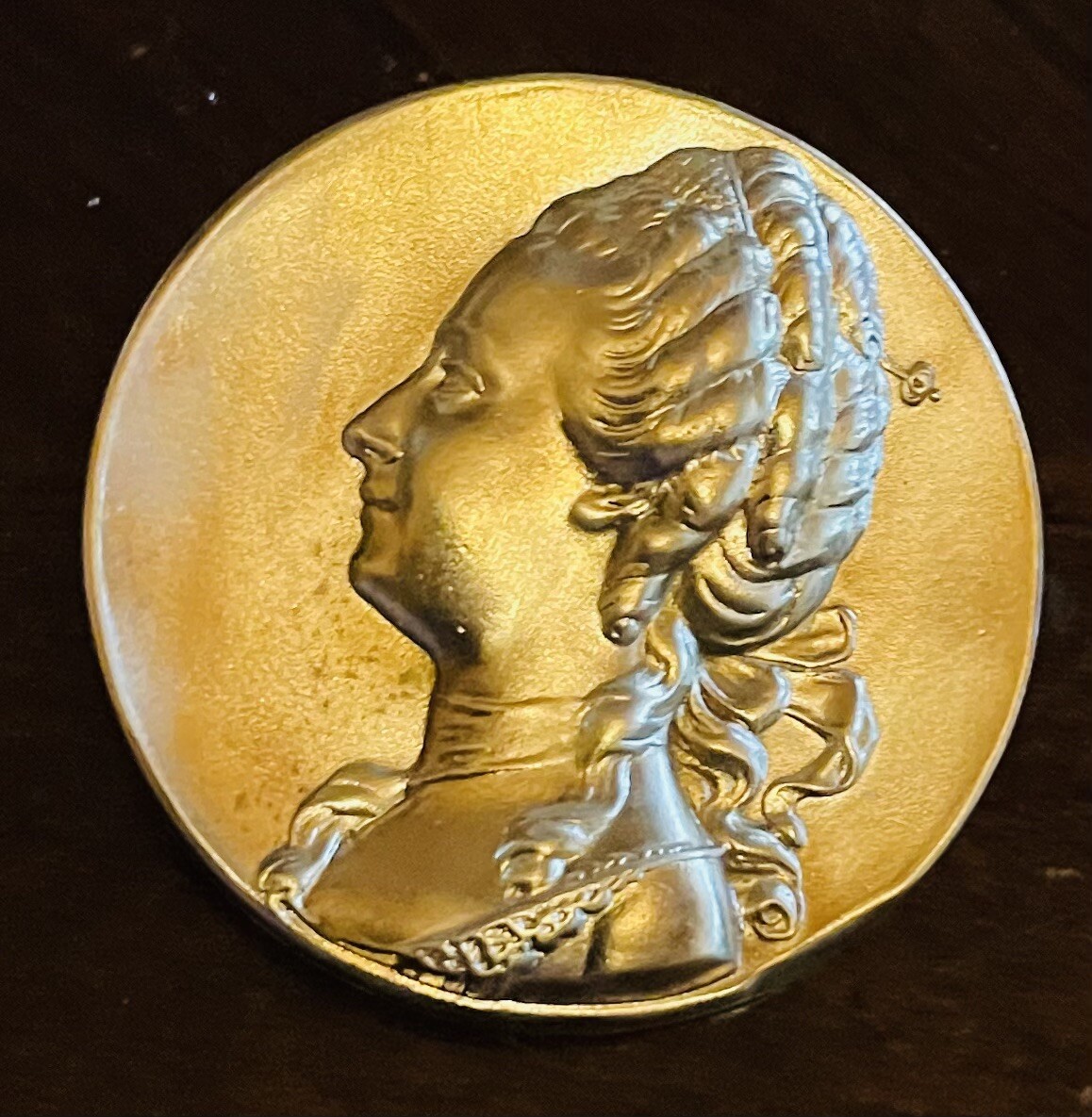 Ex Rare Antique MARIE ANTOINETTE Repousse Brass Button, Ca., 1900s/1920s