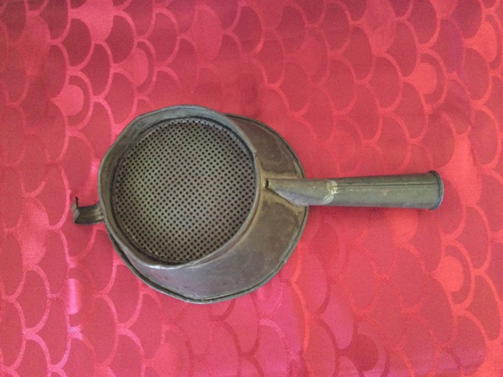 Vintage Tin Dipper Strainer Mesh Bottom Ladle Old Antique Tinware Food Sieve