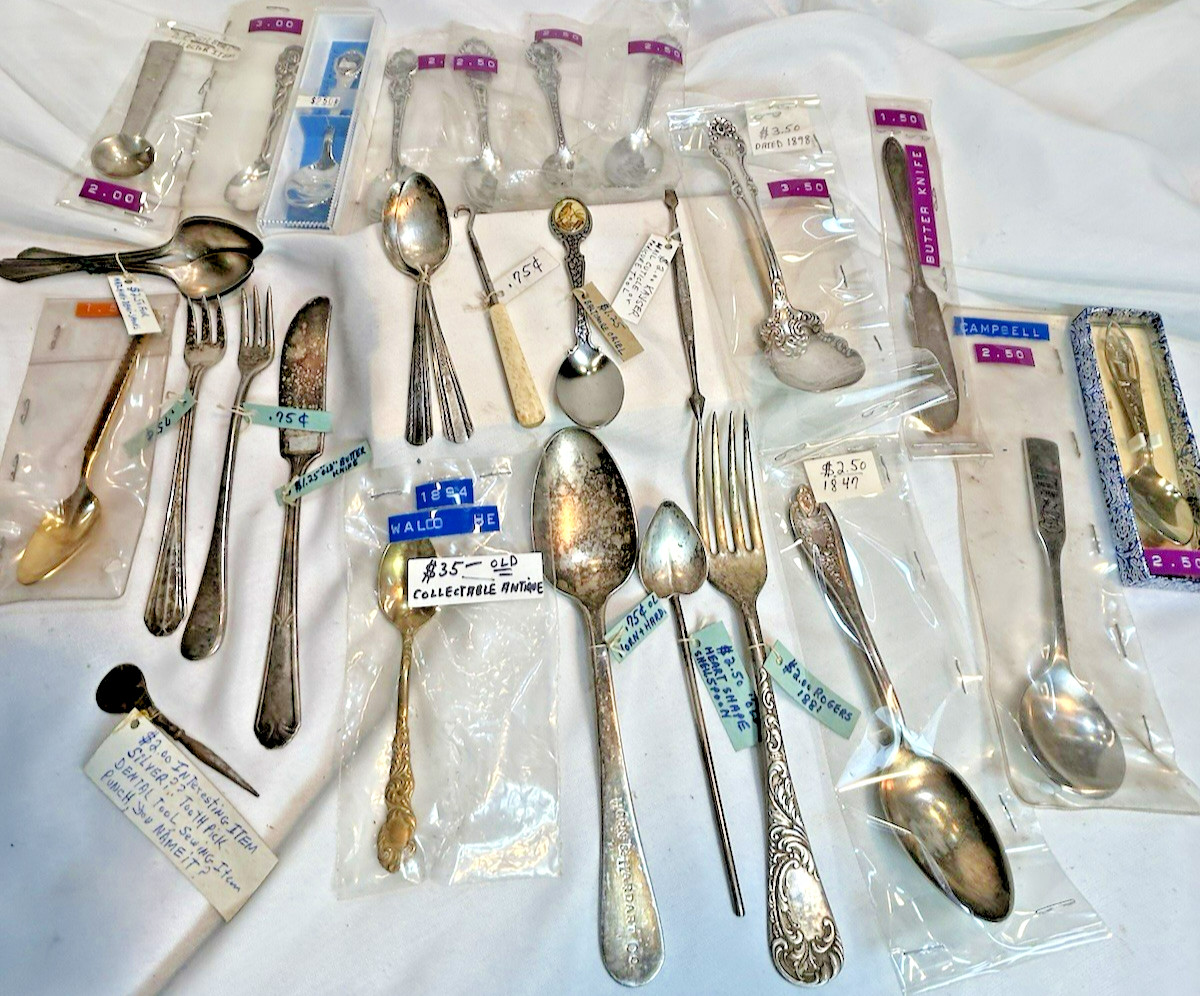 Vintage Silver plate Lot Spoons Forks + assorted Dealer Lot 29 pieces