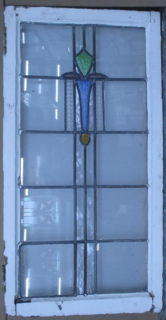 LARGE OLD ENGLISH LEADED STAINED GLASS WINDOW SIMPLE ABSTRACT 20″ x 38 1/2″