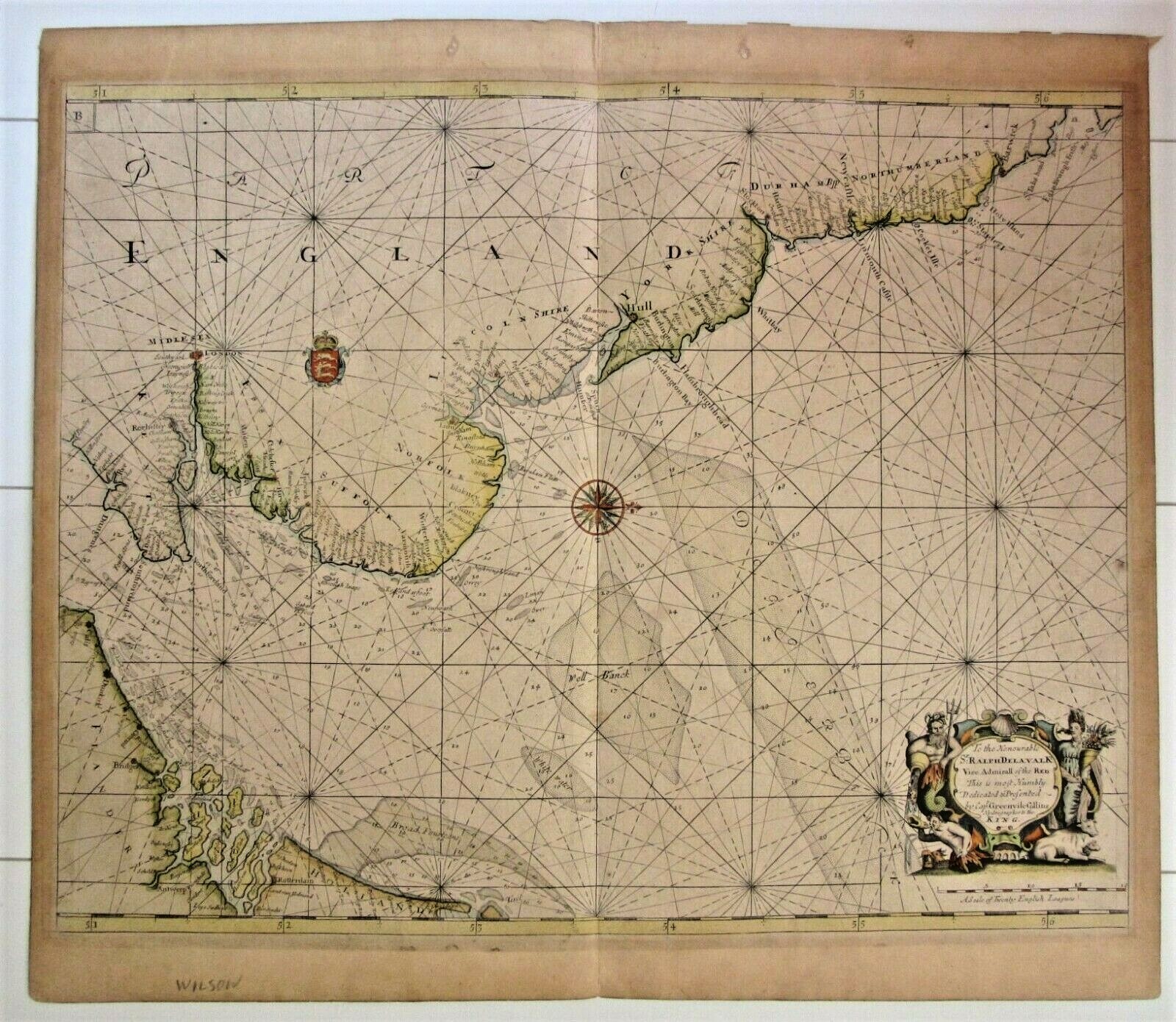 1723 Original Chart – East Coast. Capt Greenville Collins. Sir Ralph Delaval.