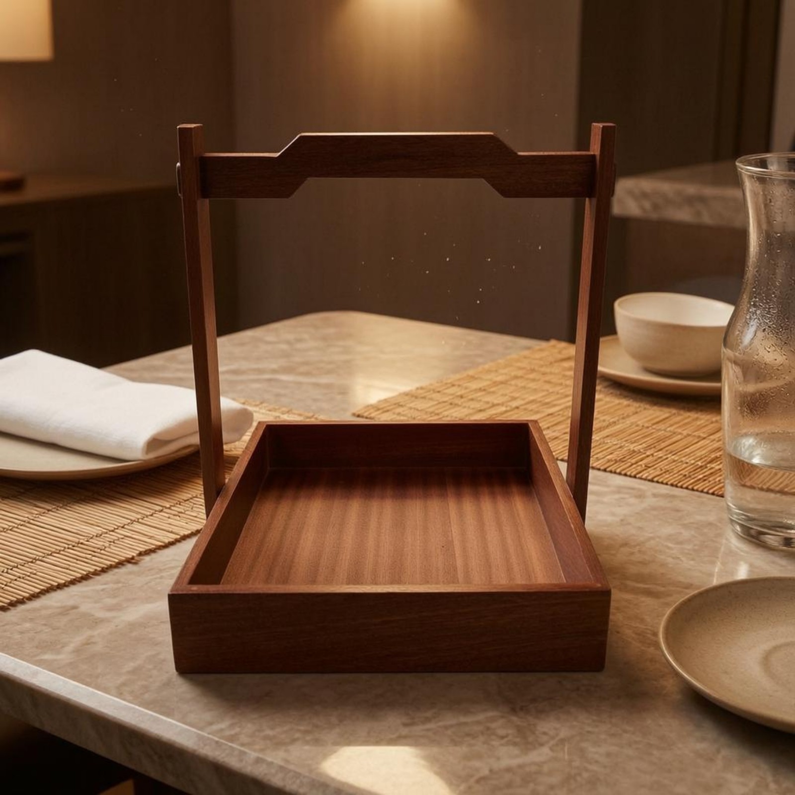 Wooden Hand-Carry Tray Single-Tier Tableware Flat Bottom