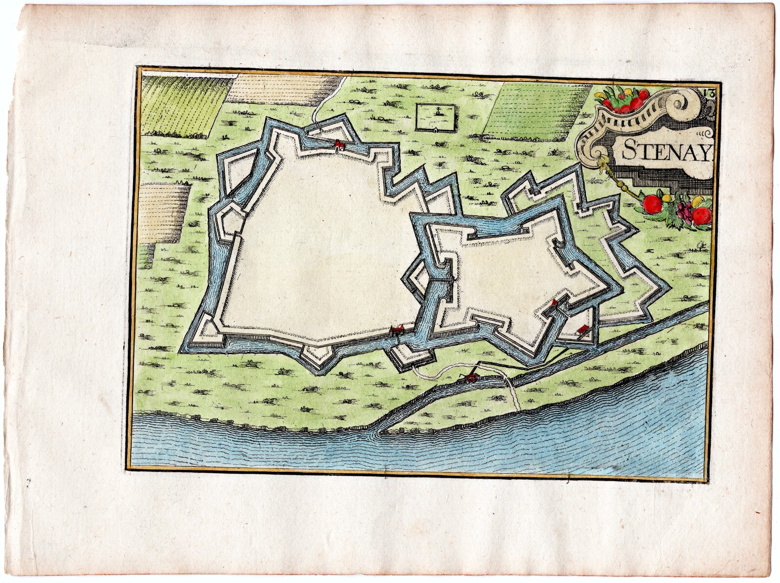 1634 Nicolas Tassin Antique Map, Stenay, Fort Plan, Fortifications, Meuse France