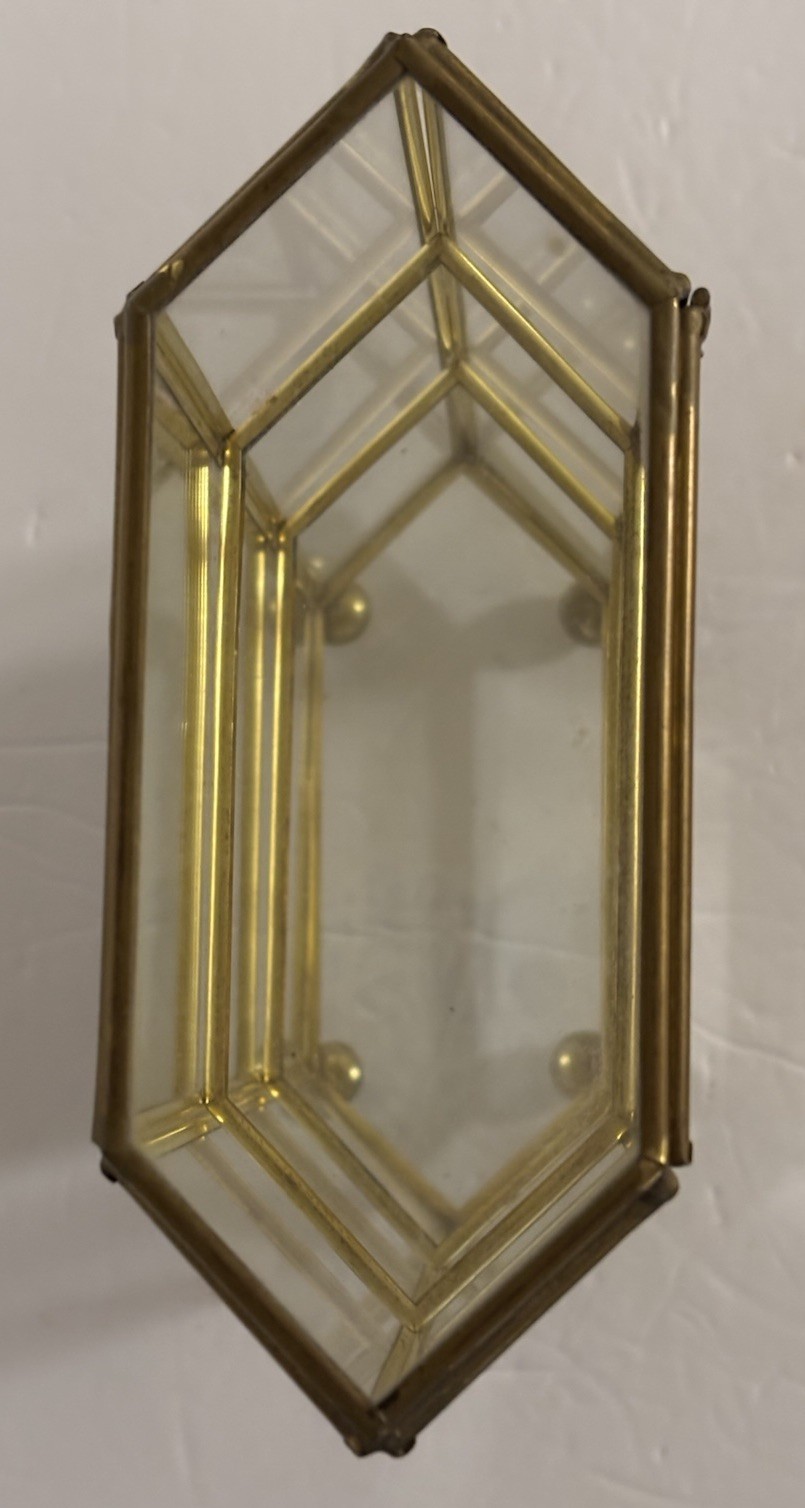 Vtg Glass With Brass Tabletop Curio Cabinet 3 Display Shelf 9” T Mirrored Back