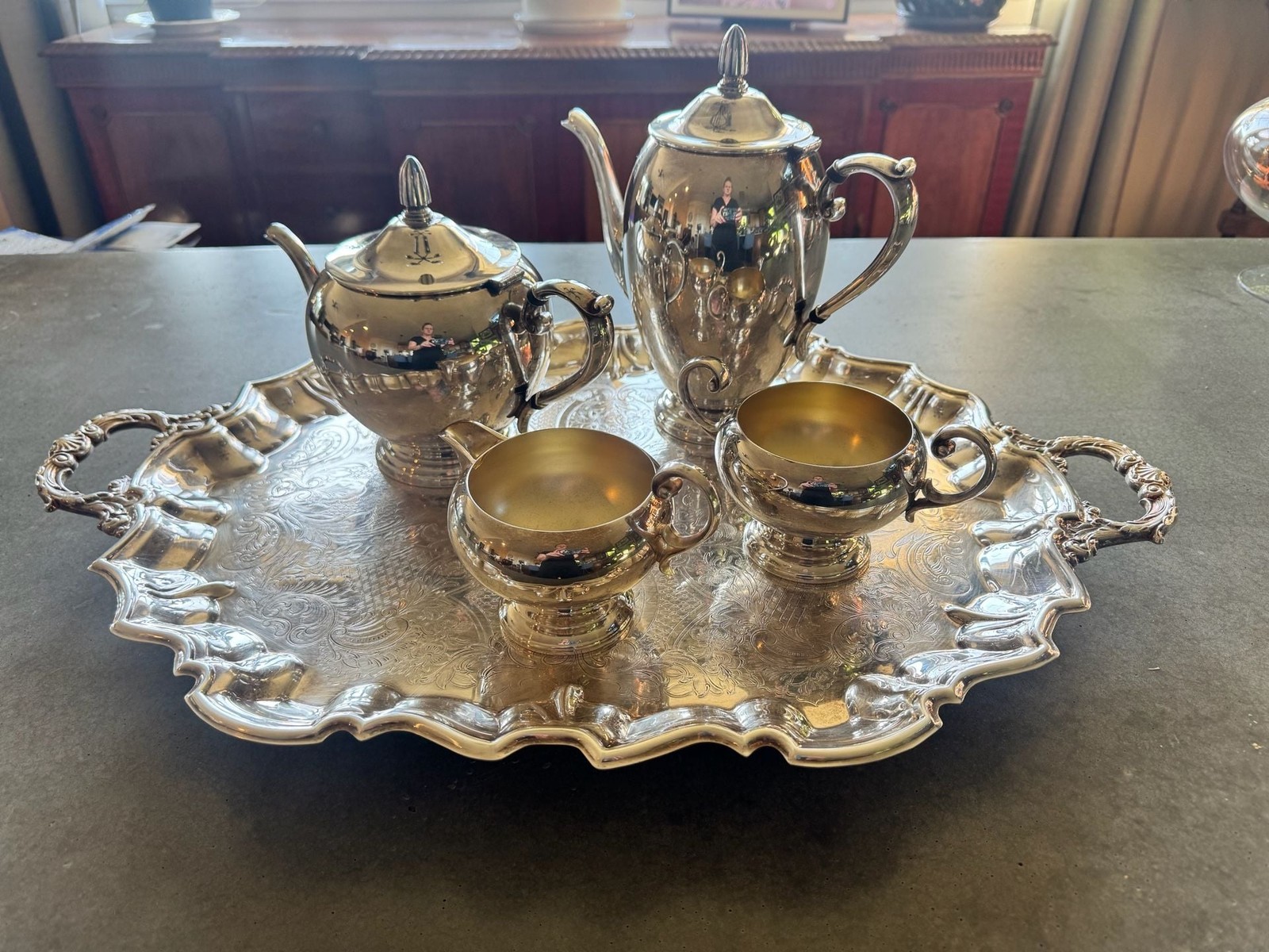 Bristol Silver EPCA 4-Piece Silver Plated Coffee and Tea Service with Serving Tr