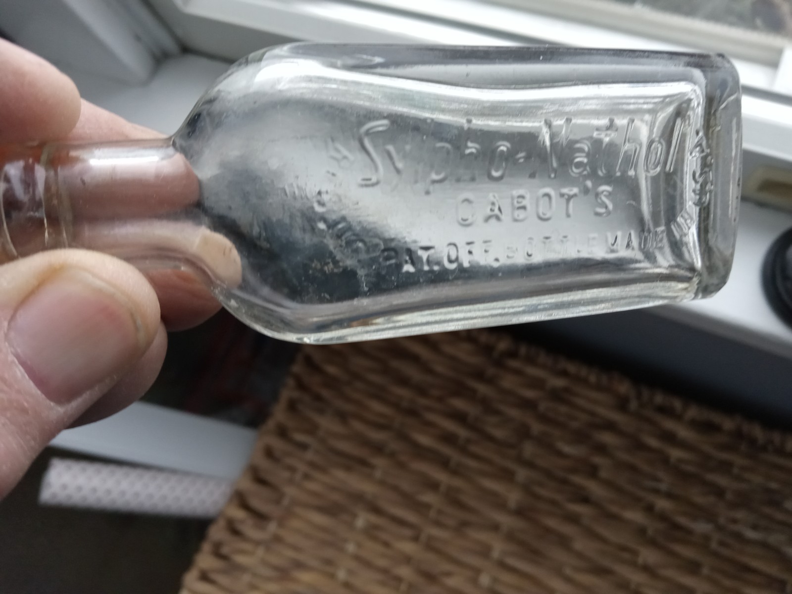 Sylpho-Nathol Cabot’s Bottle Clear 4.25″ tall Embossed Vintage Made in USA
