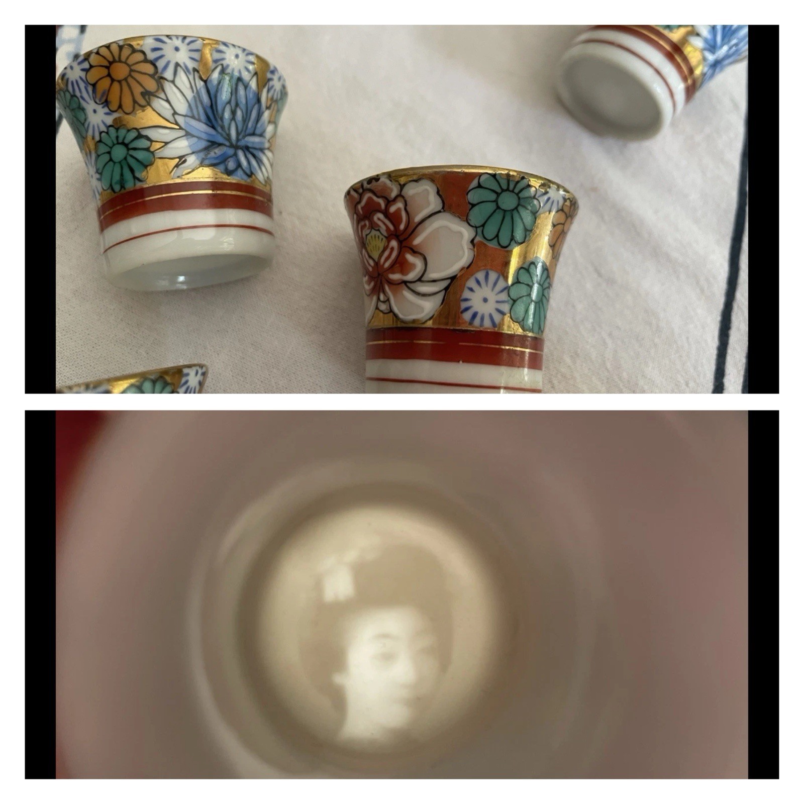 Lithophane Geisha Sake Cup Shot Glass Set Of 4 Female Face Head Image Japanese