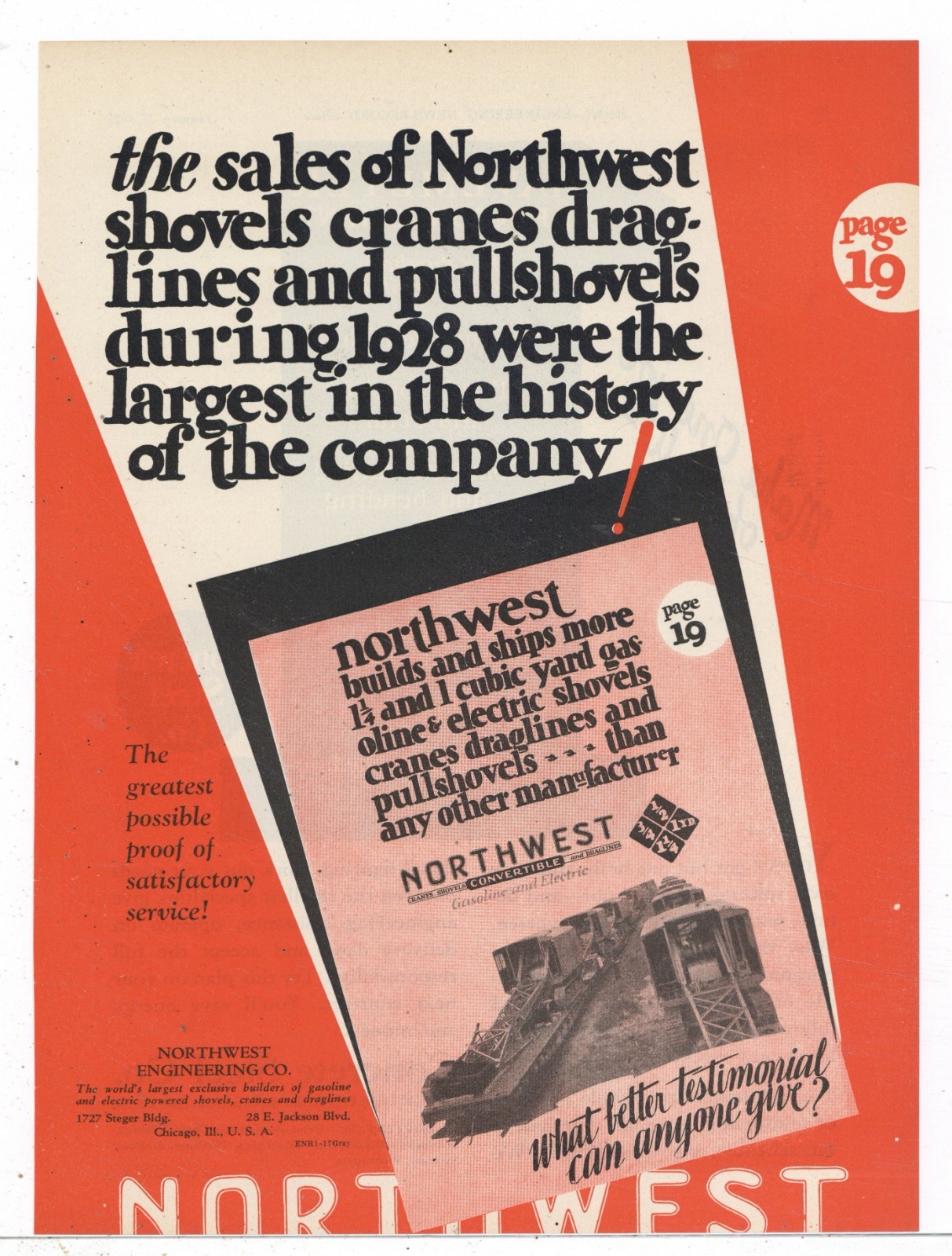 1929 Northwest Engineering of Chicago Ad: The Greatest Possible Proof of Service