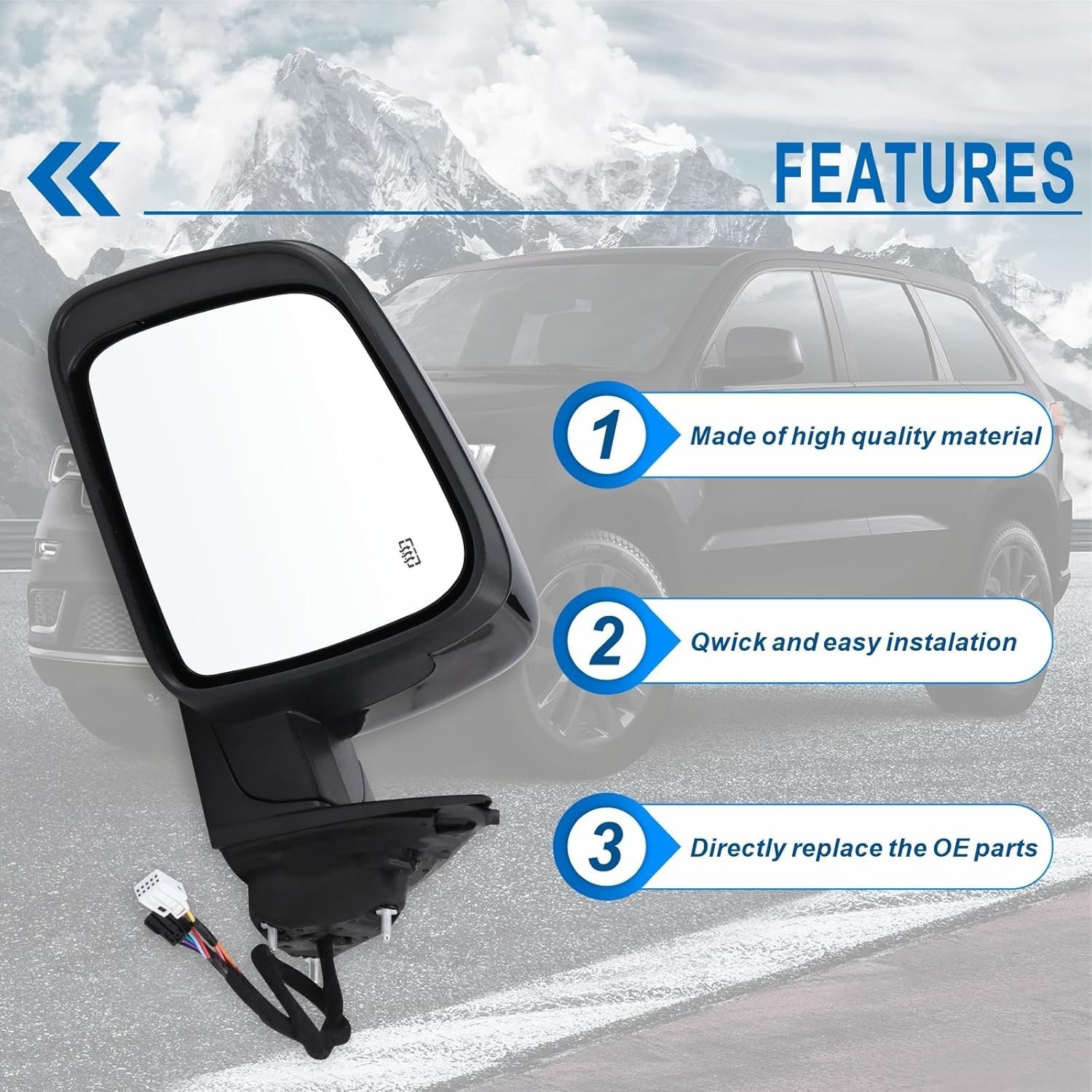 Left Driver Side Mirror Compatible With 2011-2016 Jeep Grand Cherokee With Manua