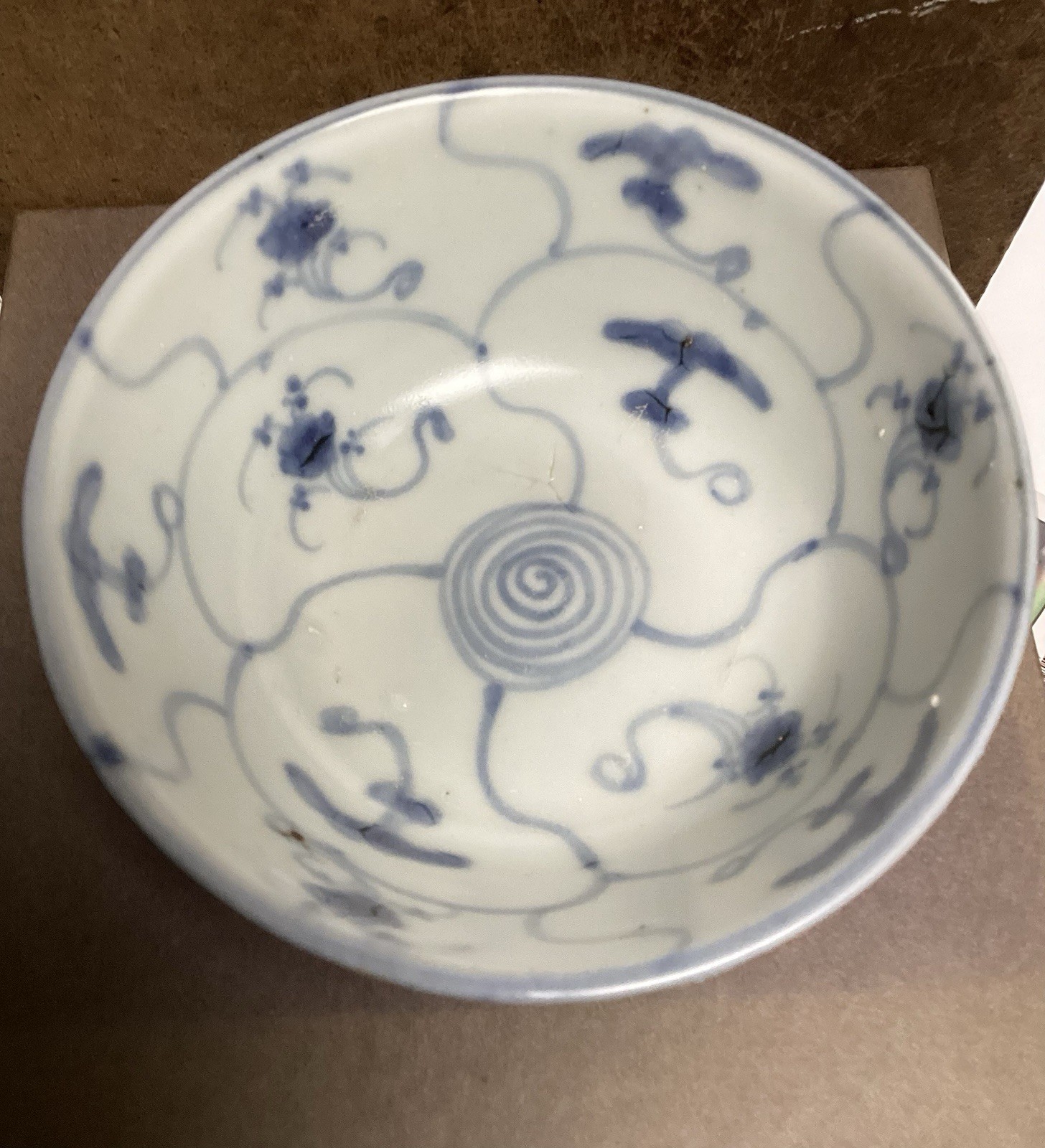 Vintage Chinese Kangxi Spiral Lotus Porcelain Bowl from Tek Sing Shipwreck 1822