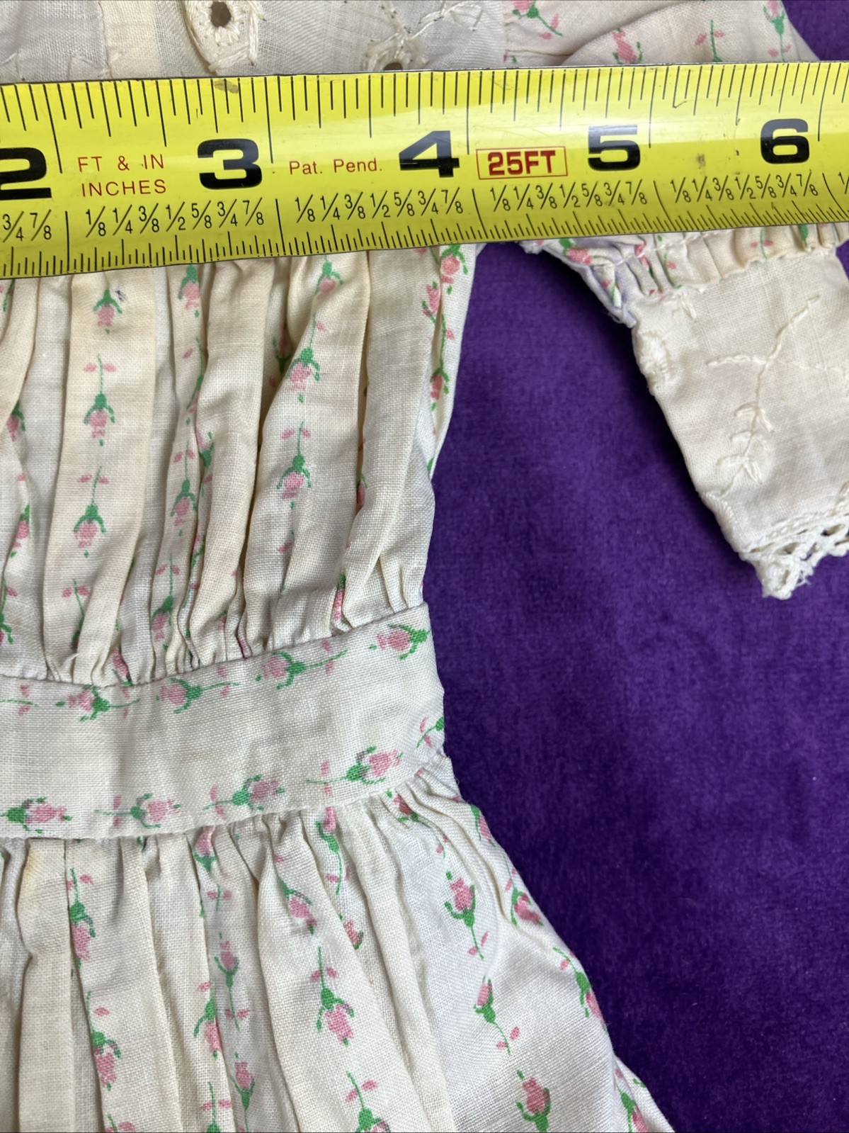 Antique Edwardian Doll Dress Micro Roses Cotton C 1900