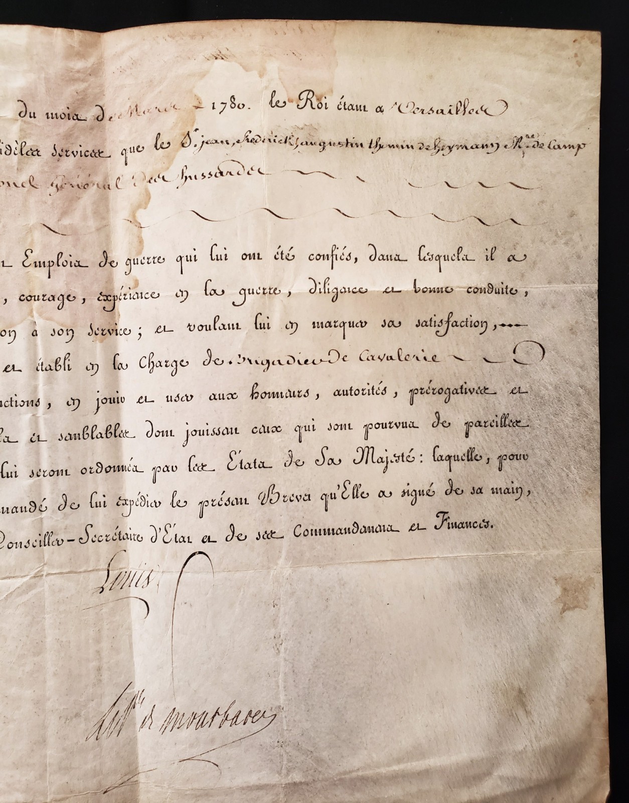 LOUIS XVI Signed Commission for Jean Frédéric Augustin Thomin de Heymann – 1780