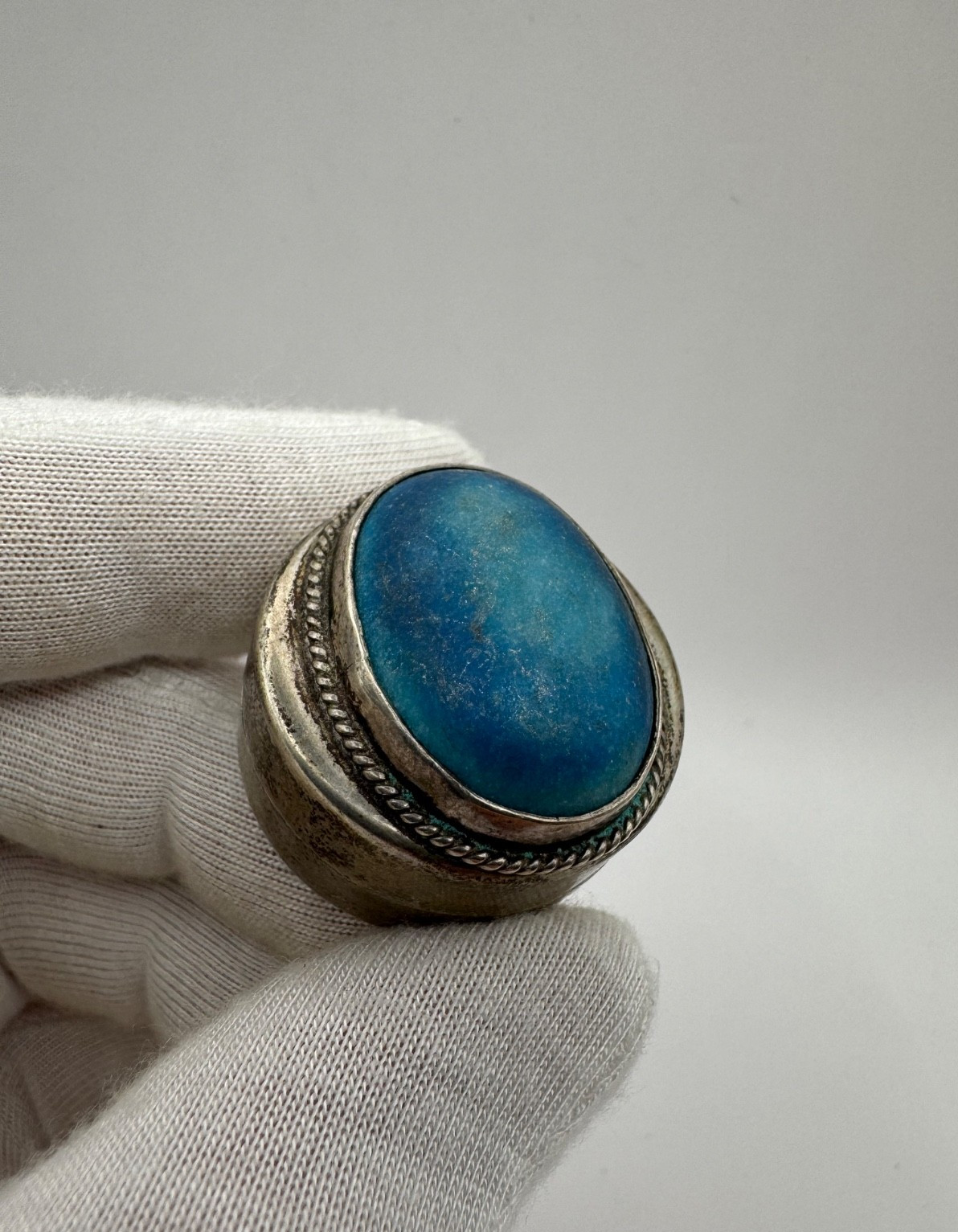 Vintage 925 Sterling Silver Pill Box with Blue Stone – 26.96g – Rare