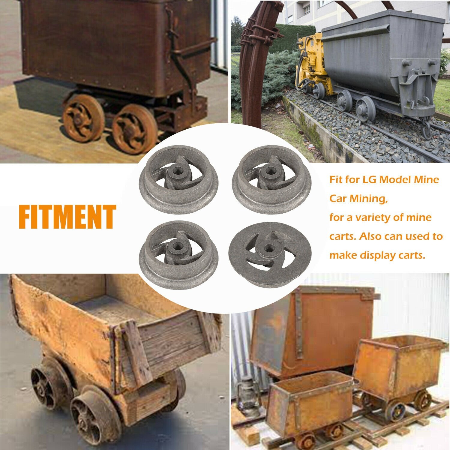 For LG Mining Ore Car Small Track Mine Cart Wheel Cast Iron 7 1/4 Diameter 4pcs
