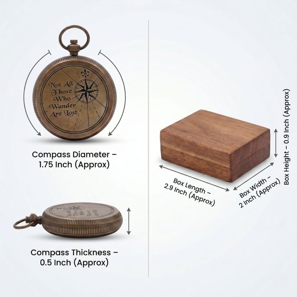 Luxury Engraved Brass Pocket Compass Gift & Elegant Hardwood Presentation Box