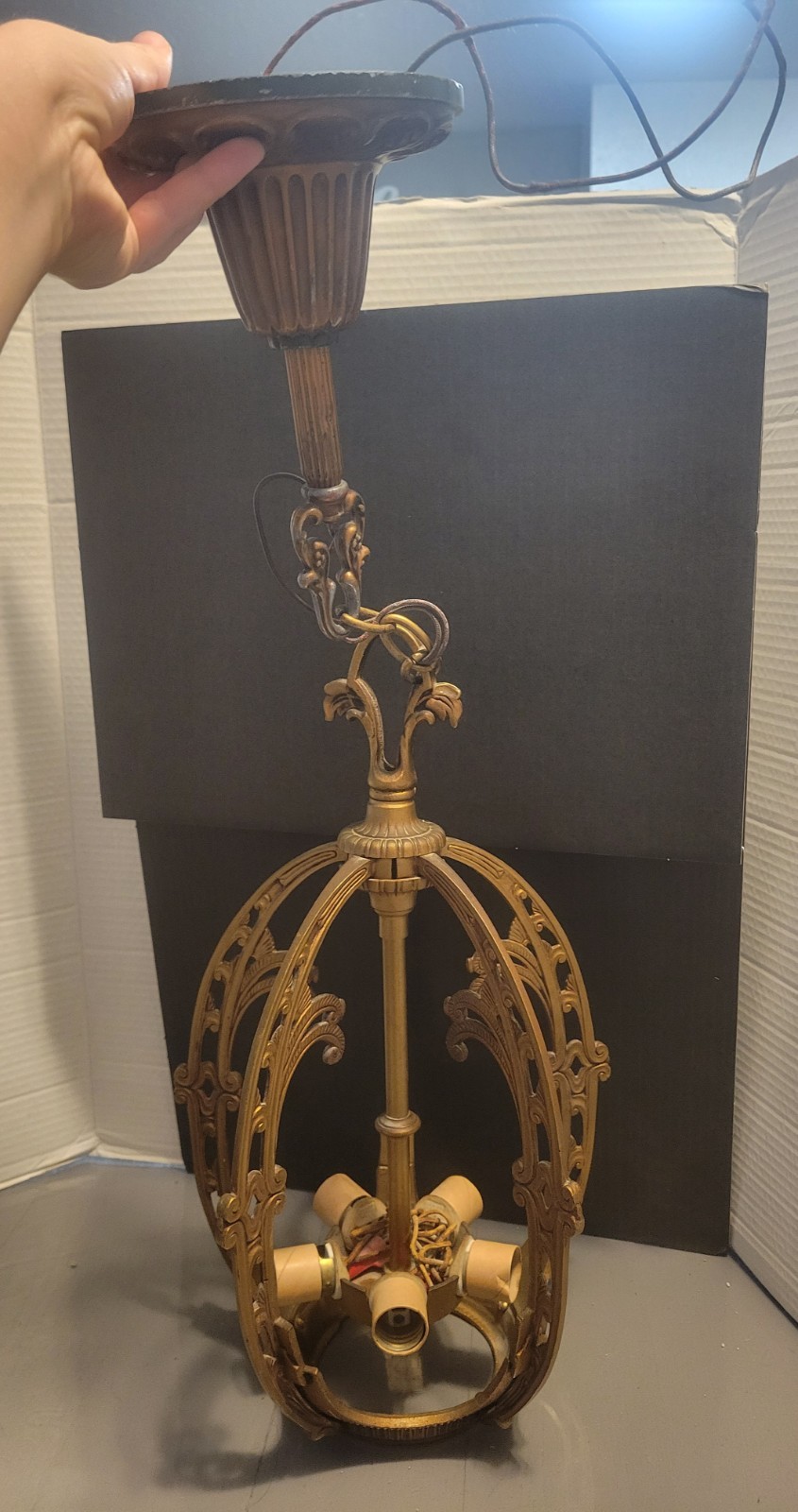 Antique Lightolier After Sunset Chandelier 5 Light Art Deco Color Metal Hanging