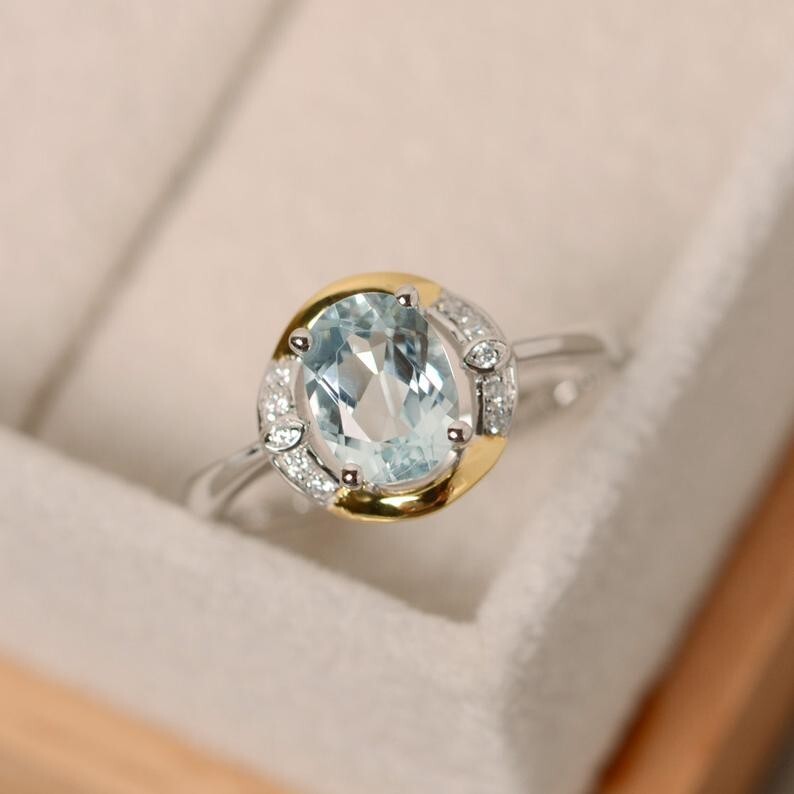 1.65 Ct Natural Aquamarine Diamond Engagement Wedding Ring 14K White Gold Size 7