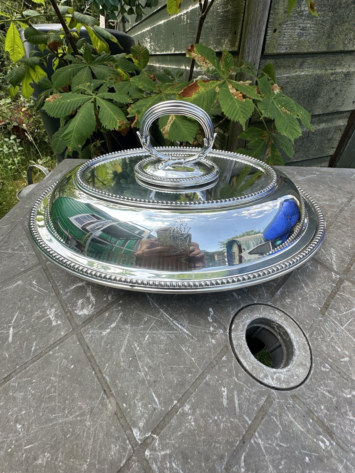 Antique Large Silver Plate Silver Plate Serving Tureen With Monogram & Crest