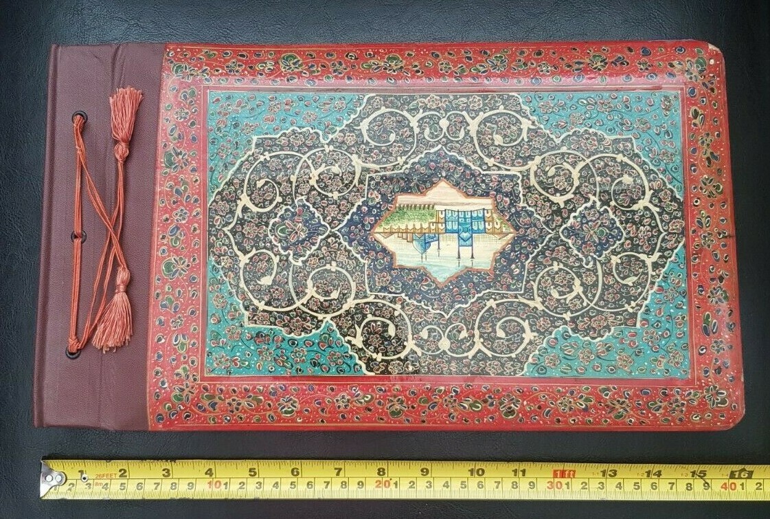 Vintage Qajar Lacquer Red PERSIAN Photo Album Antique UNUSED rare Paper Mache