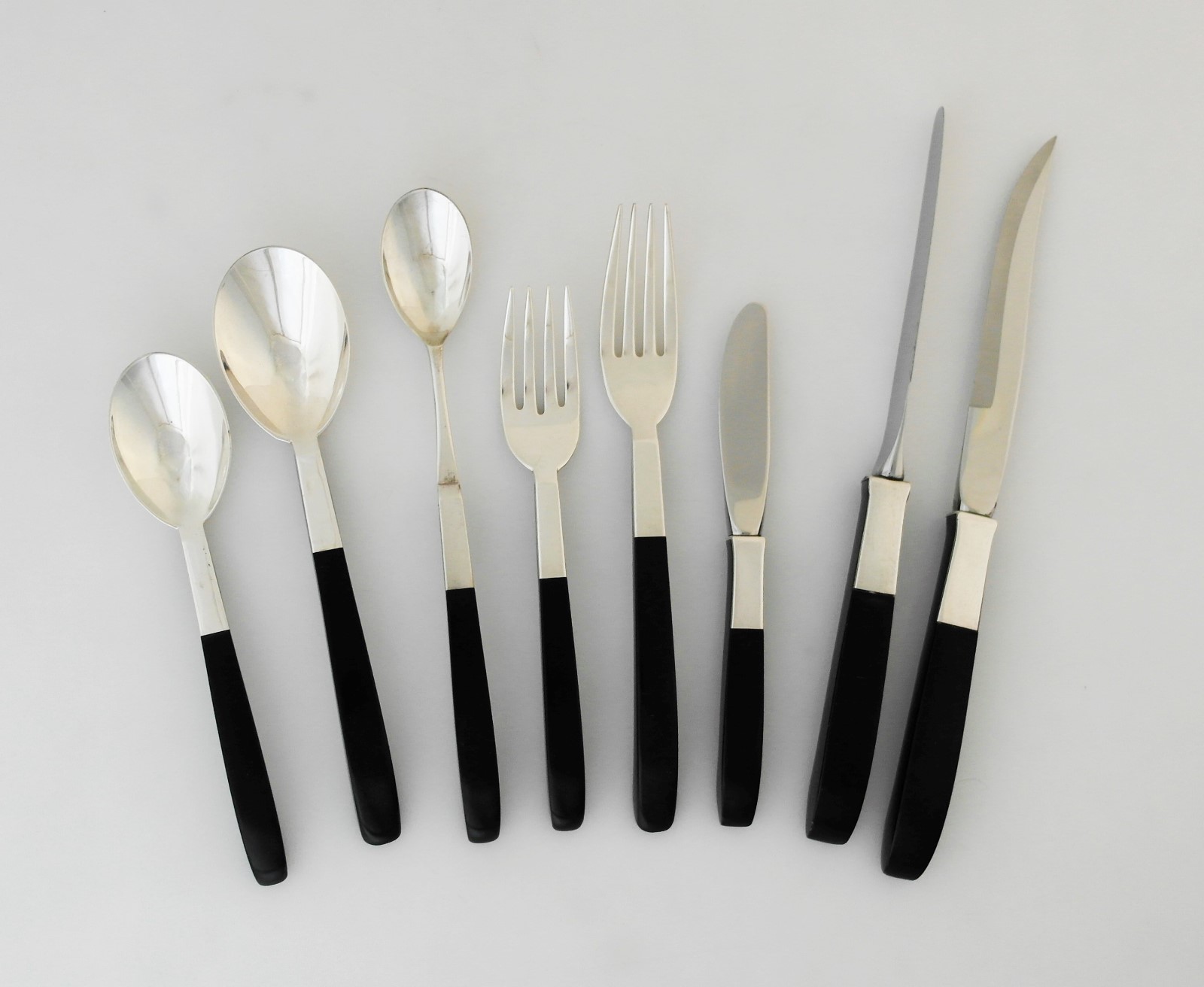 104pcs ART DECO FLATWARE Nord Bowlen LUNT CONTRAST Sterling Silver BLACK Nylon