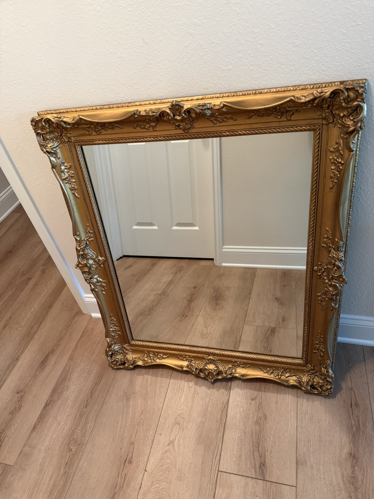 Vintage Gesso Solid Wood Framed Mirror 32 x 37″ painted Bronze Gold