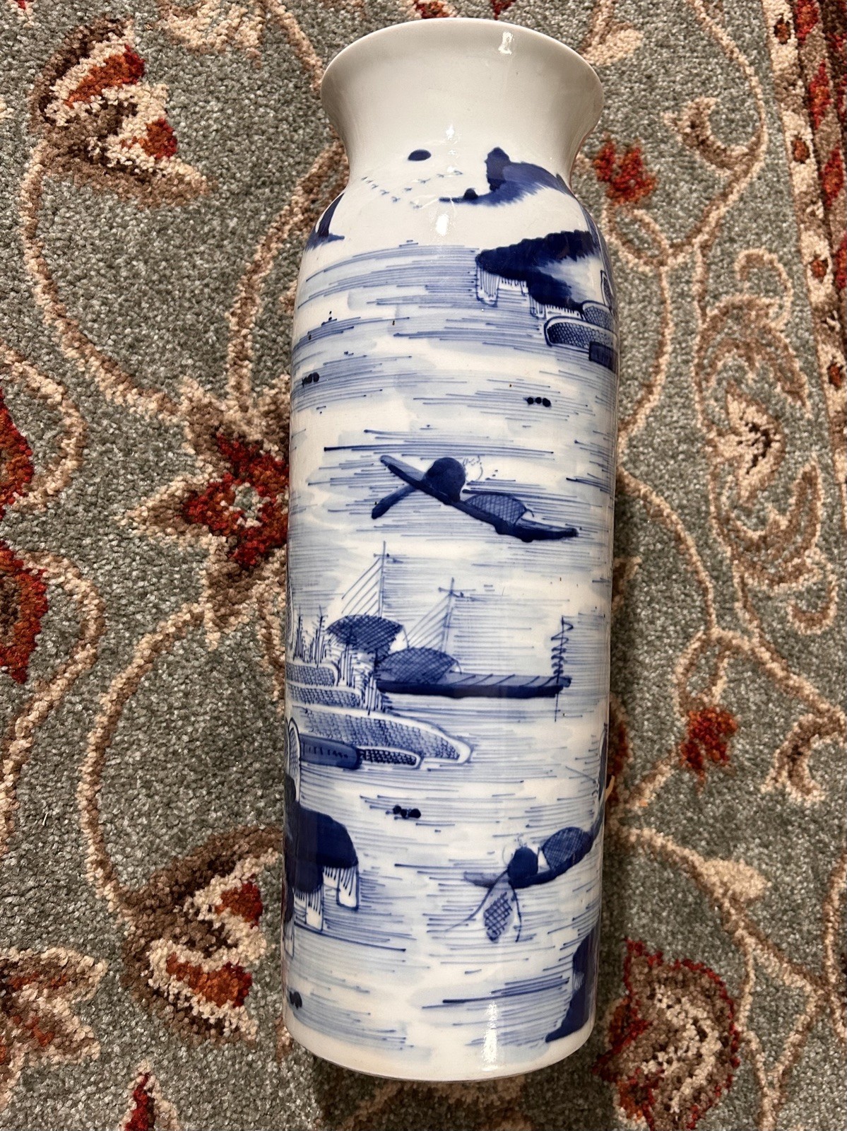 Rare Qing dynasty Shunzhi period Blue and White Mountain Landscape Vase