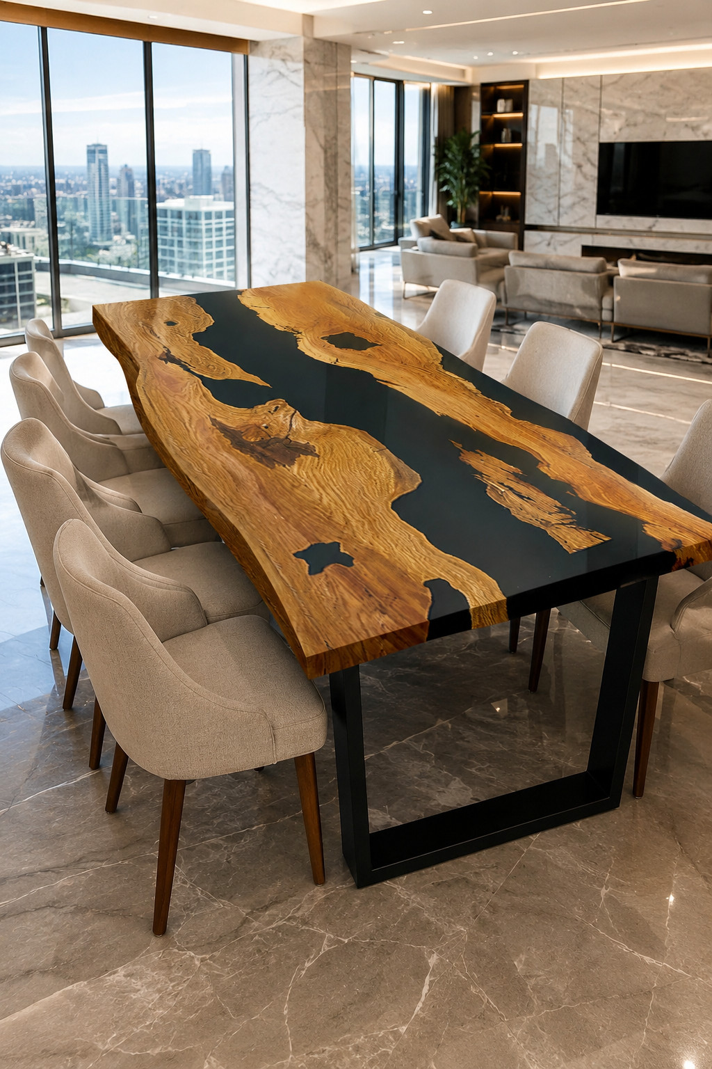 Epoxy Coffee Table | Blue Ocean Live Edge Wood Table | Custom Living Room Furnit