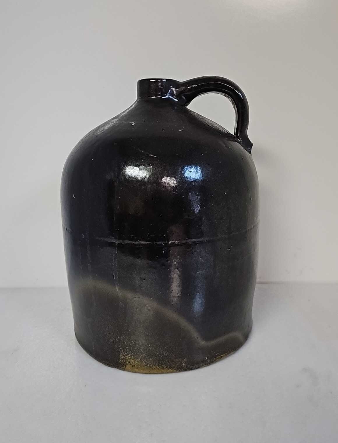 Large 13 in. Antique, Rustic, Primitive Pottery Stoneware Glazed Jug w/ Handle