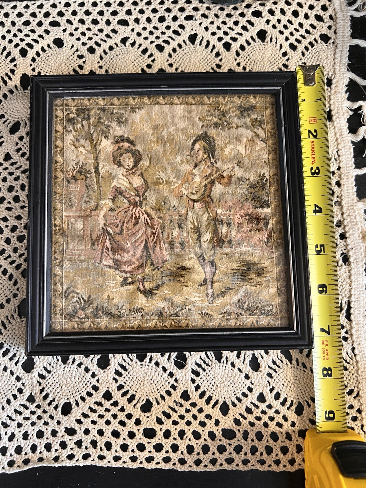 Victorian Framed Romantic Multicolor Tapestry, Square 7×7 in, Wall Hanging