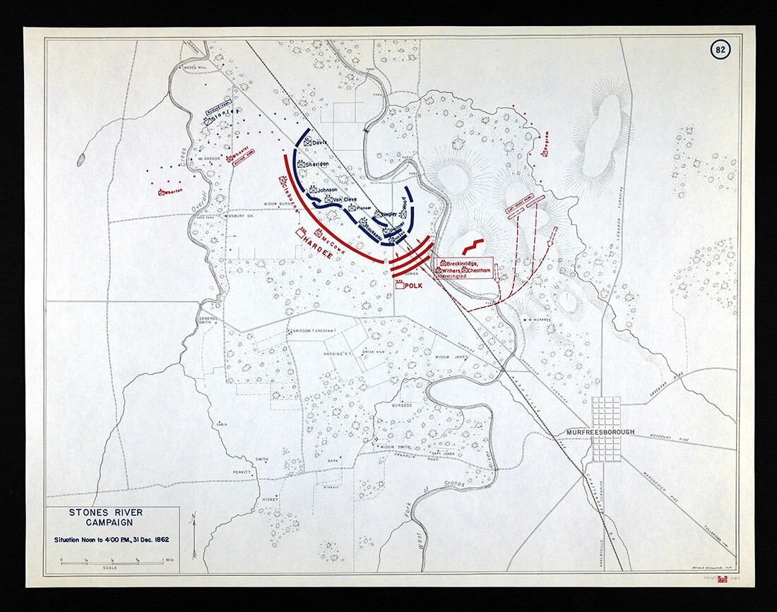 West Point Civil War Map Battle Stones River Murfreesboro Tennessee 4 PM Dec 31