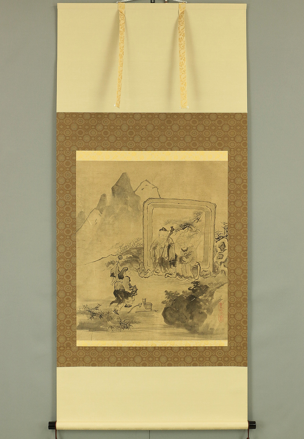 曾我蕭白 Soga Shohaku Large hanging scroll Clown who entertains old couple Box W405