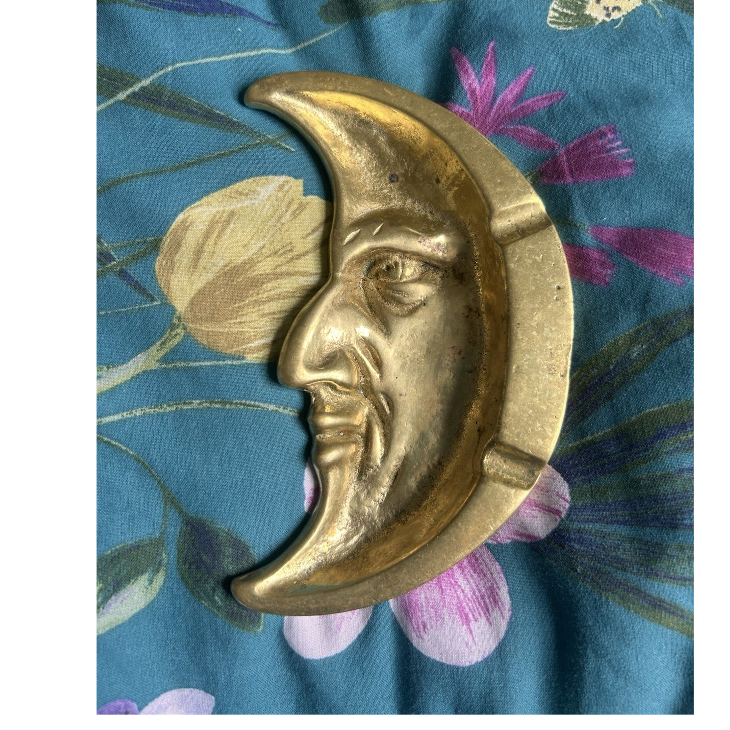 Vintage antique brass Man in the Moon crescent moon celestial trinket dish 1920