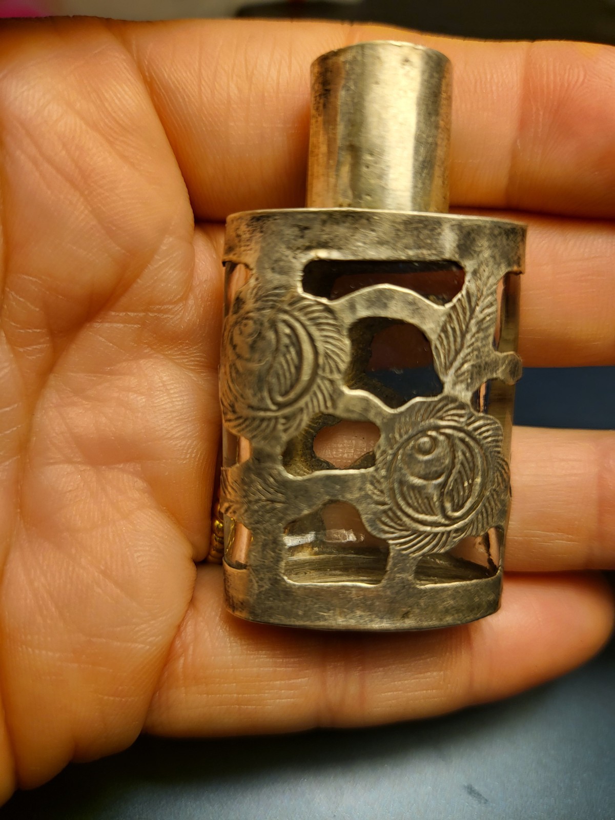 Vintage Sterling Silver Perfume Bottle Overlay On Glass