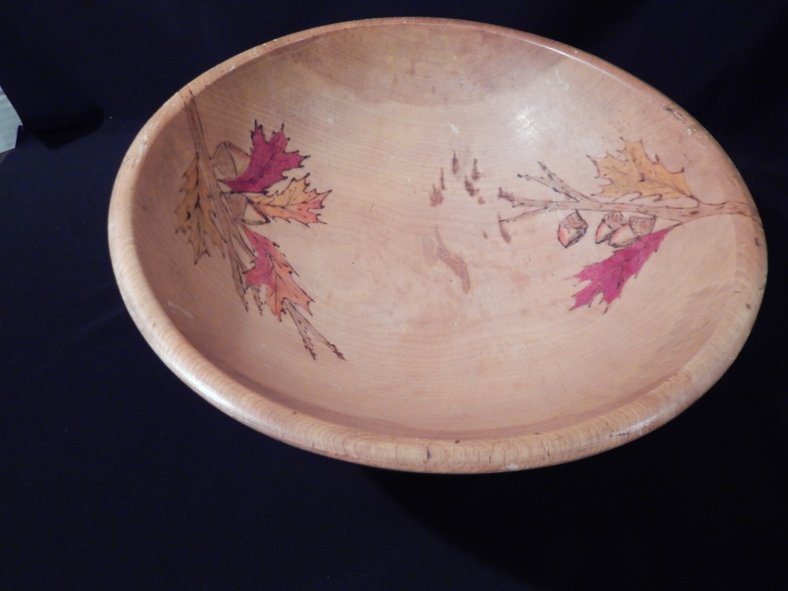 Large Vintage Primitive Country Turned Wooden Footed Bowl 15″ Out of Round