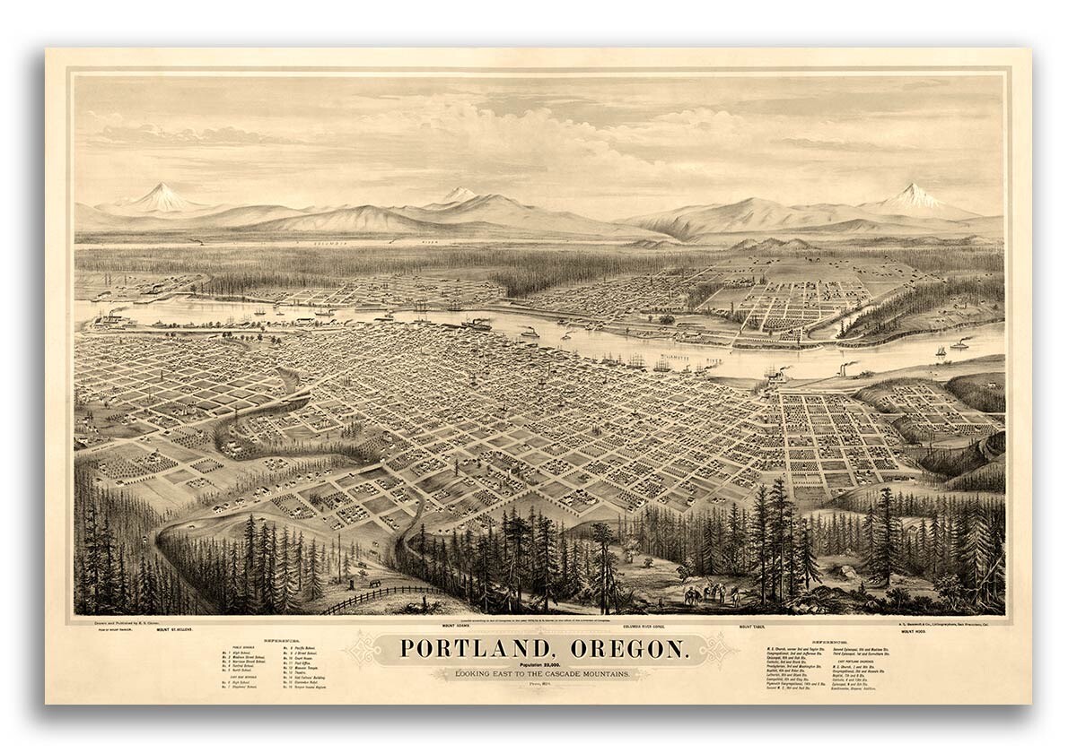 Portland Oregon 1879 Historic Panoramic Town Map – 20×30