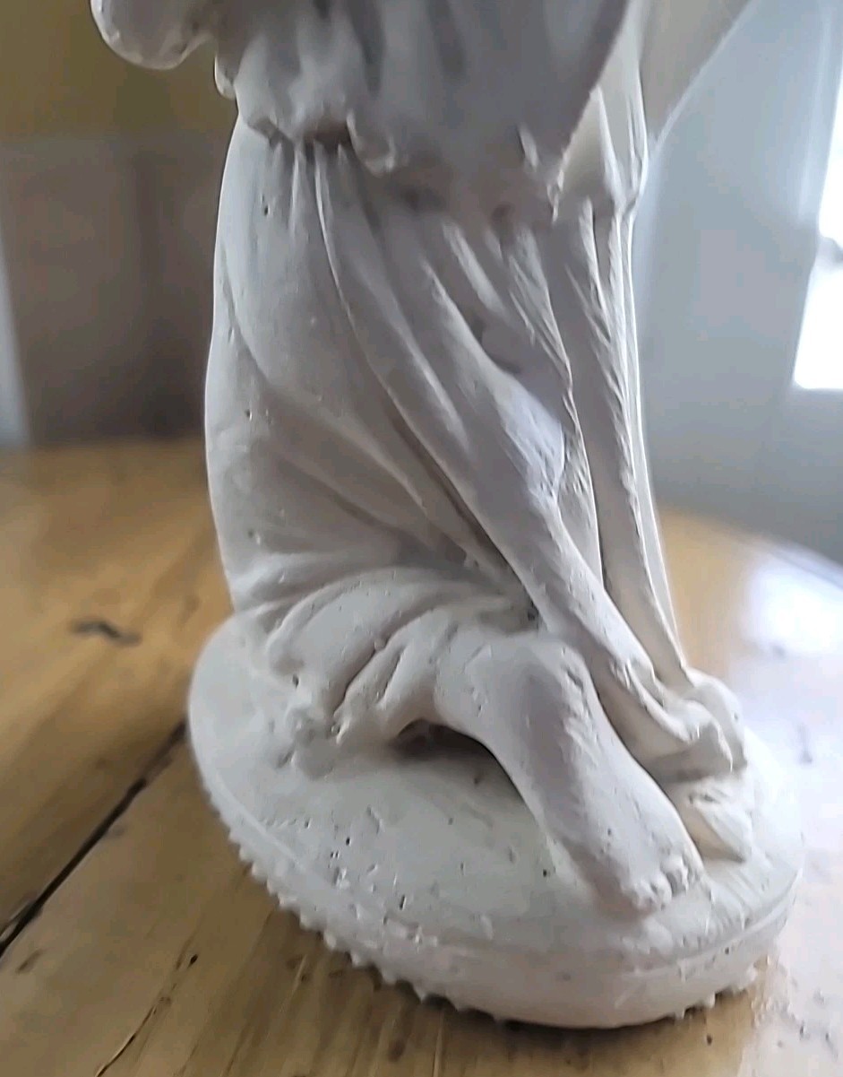 Angel Figure Chalkware Kneeling Praying Solid Chalk Victorian 1880s 7 12″