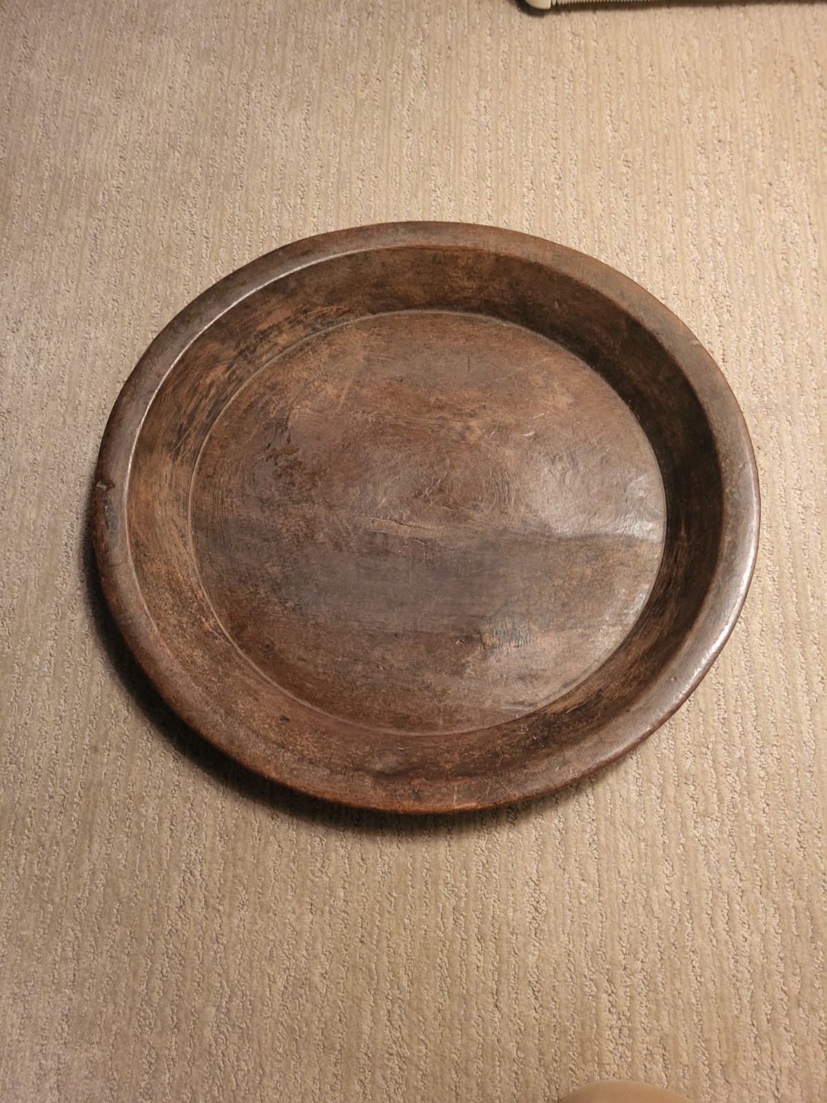 Antique Primitive Extra Large 22” Hand Turned Rare Wood Bowl 2.5 In Deep