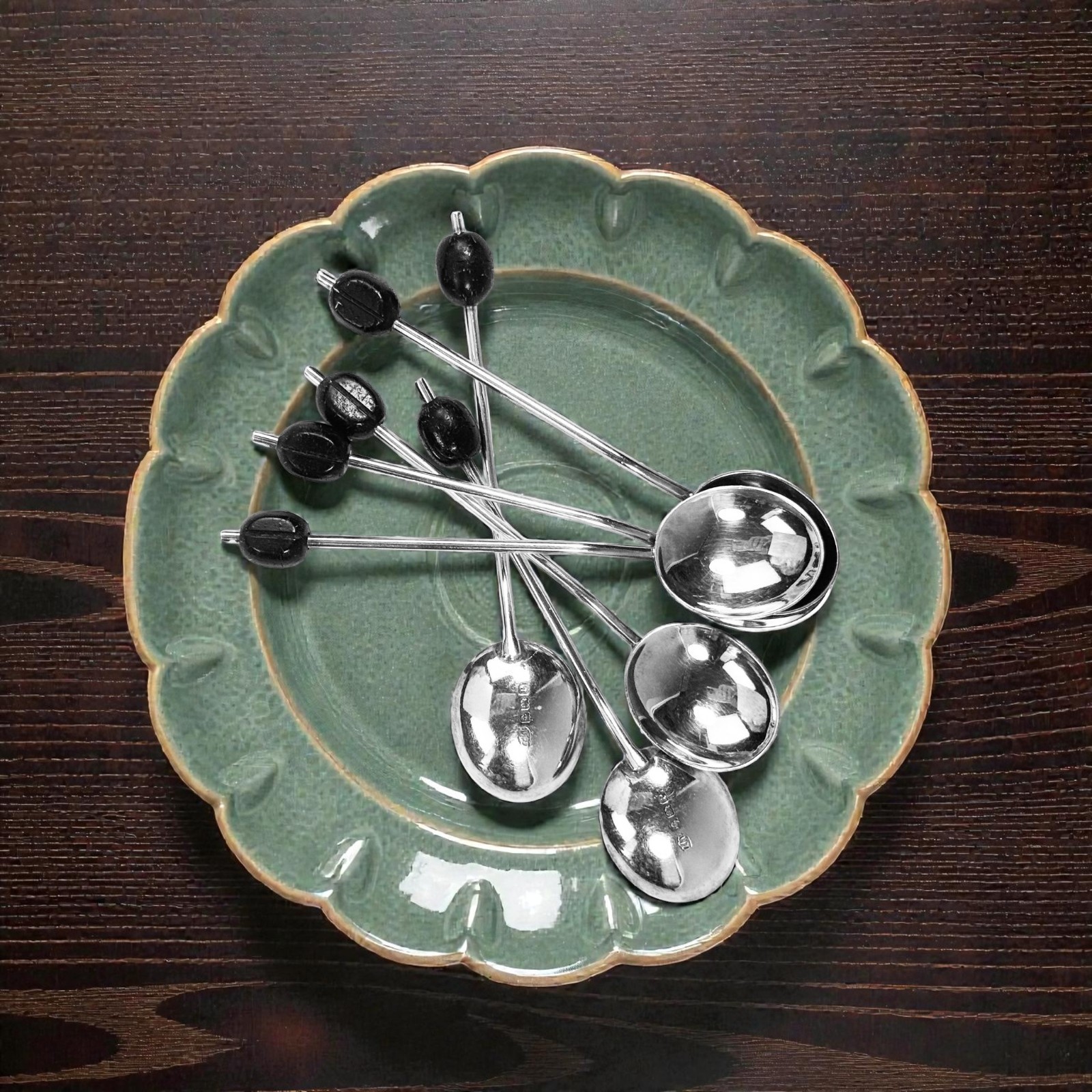 Arthur Price Co. Set 6 Antique sterling silver Coffee Spoons coffee beans in box