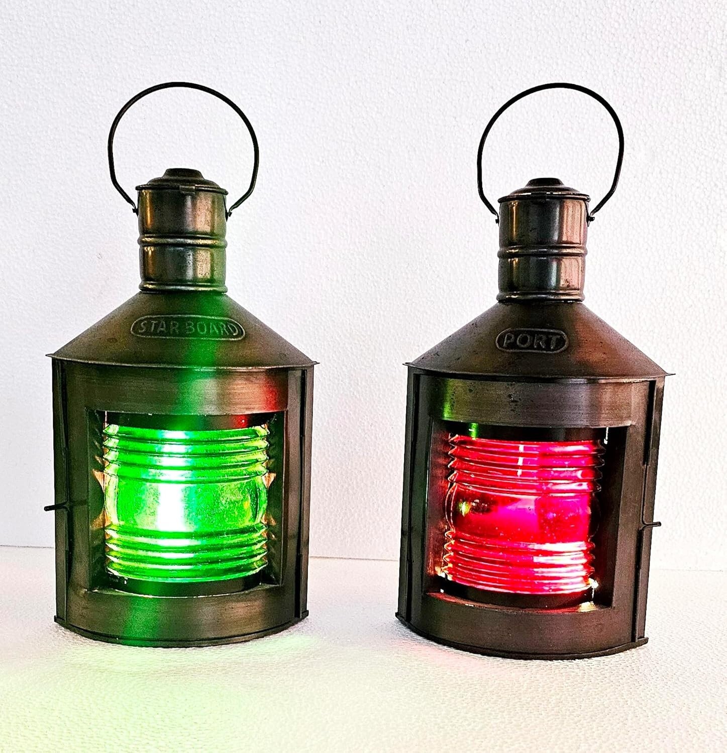 Solid Brass Port Electric Antique Brown Lantern Green/Red Color Set of 2