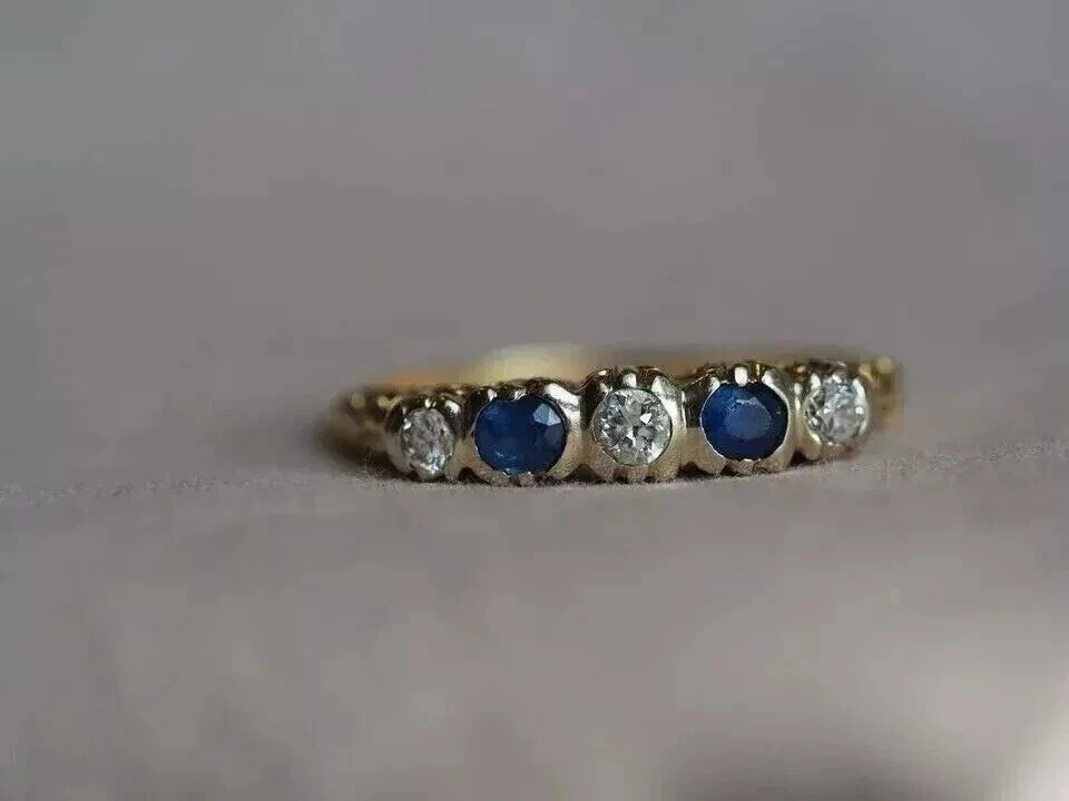 1Ct Round Cut Lab-Created Sapphire Vintage Wedding Ring 14k Yellow Gold Plated