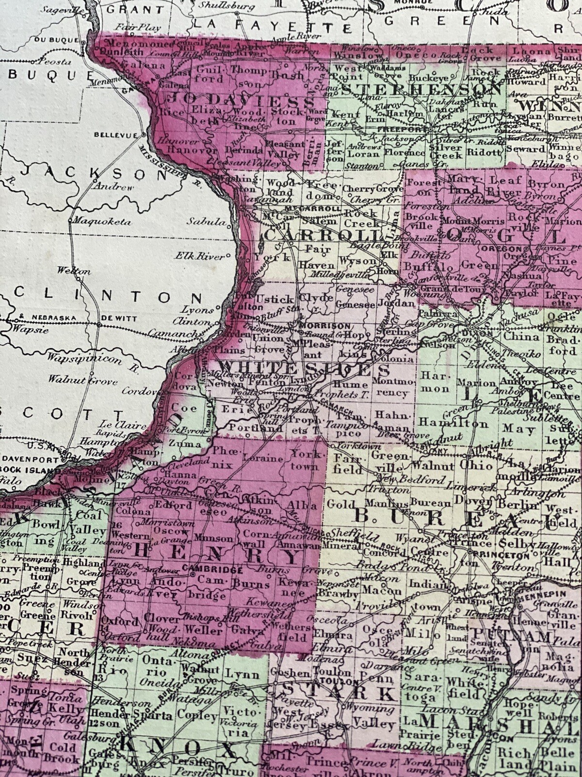 Rare 1867 ILLINOIS Map w/ Colored Counties ~ 24.25″ x 17.75″ ~ A.J. Johnson Map