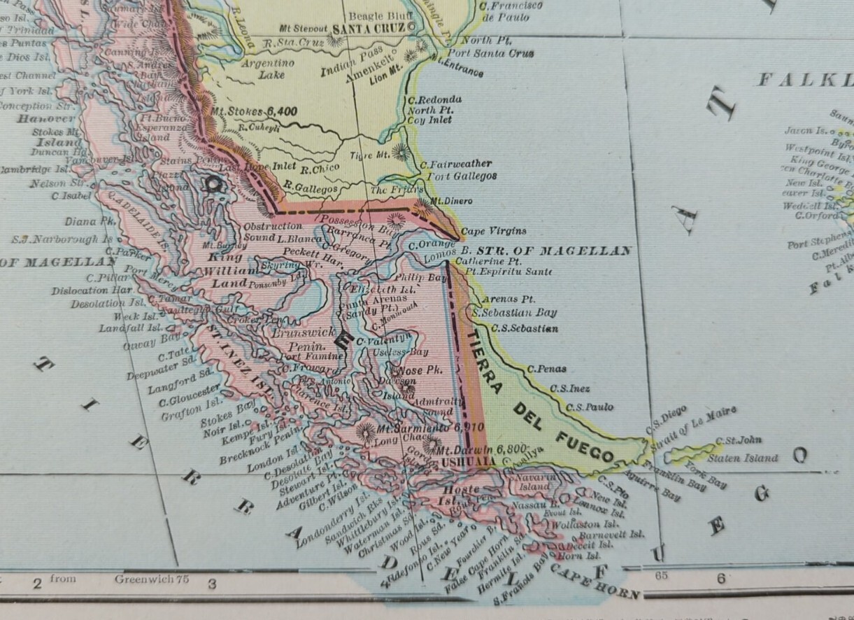 Vintage 1902 ARGENTINA CHILE URUGUAY Map 14″x22″ ~ Old Antique Original SANTIAGO