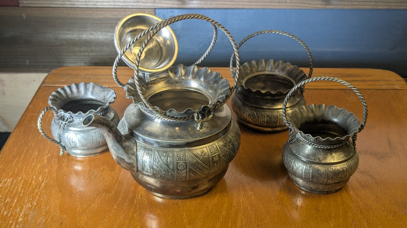 Quadruple Silver Plate Antique 4 Piece Tea Set circa 1893-1899 by Aurora MFG Co